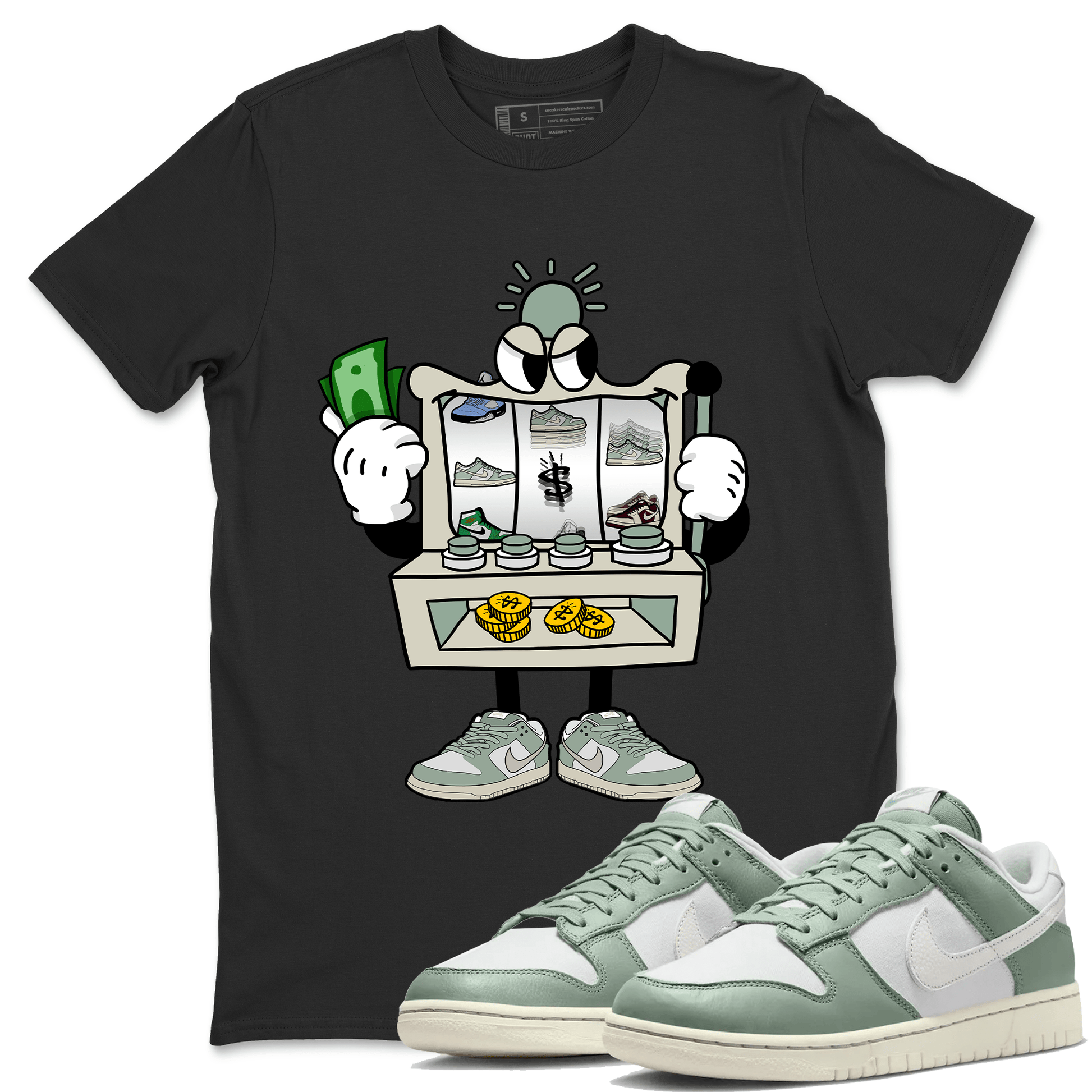 Dunk Low Mica Green Sneaker Match Tees Slot Machine Sneaker Tees Dunk Mica Green Sneaker Release Tees Unisex Shirts Black 1