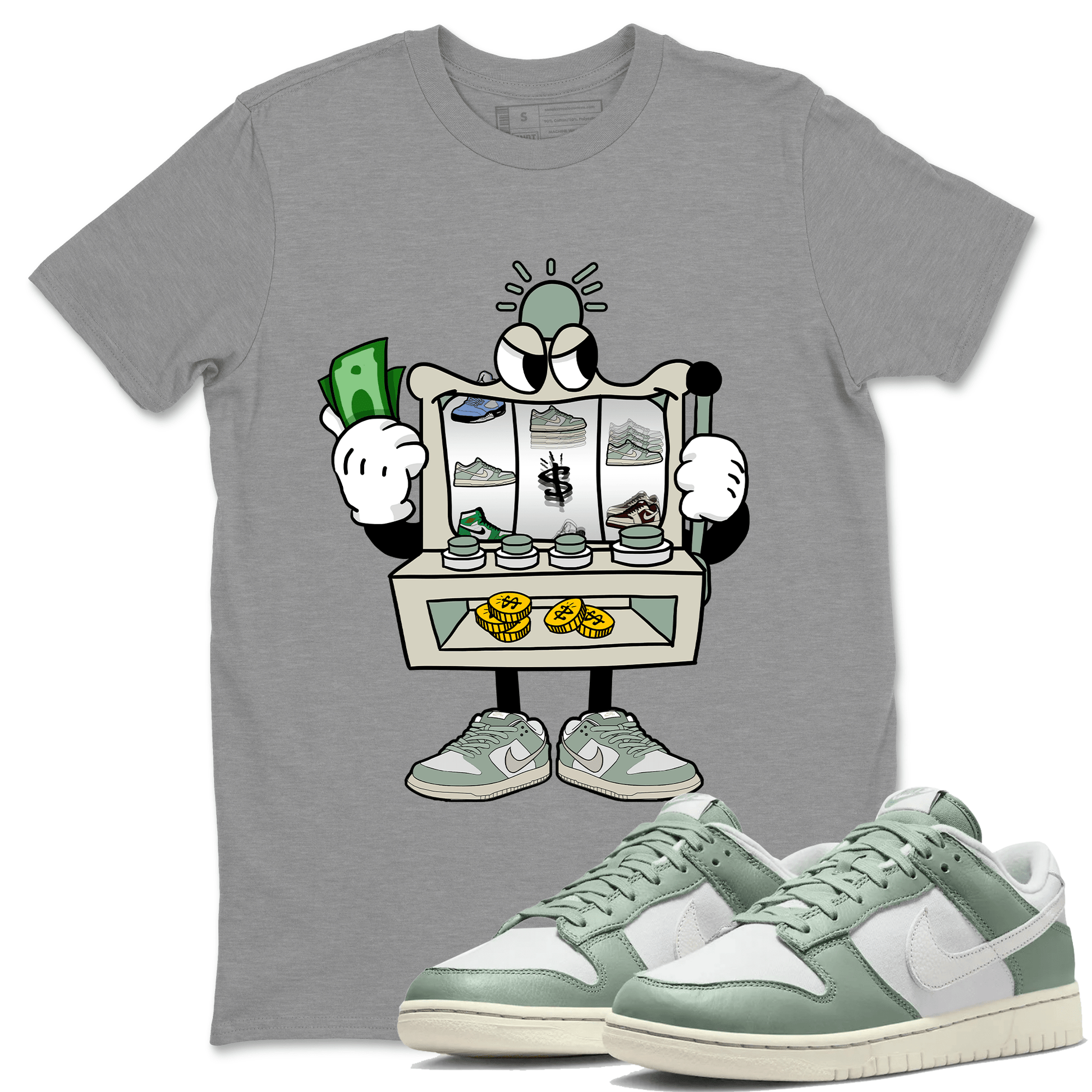 Dunk Low Mica Green Sneaker Match Tees Slot Machine Sneaker Tees Dunk Mica Green Sneaker Release Tees Unisex Shirts Heather Grey 1
