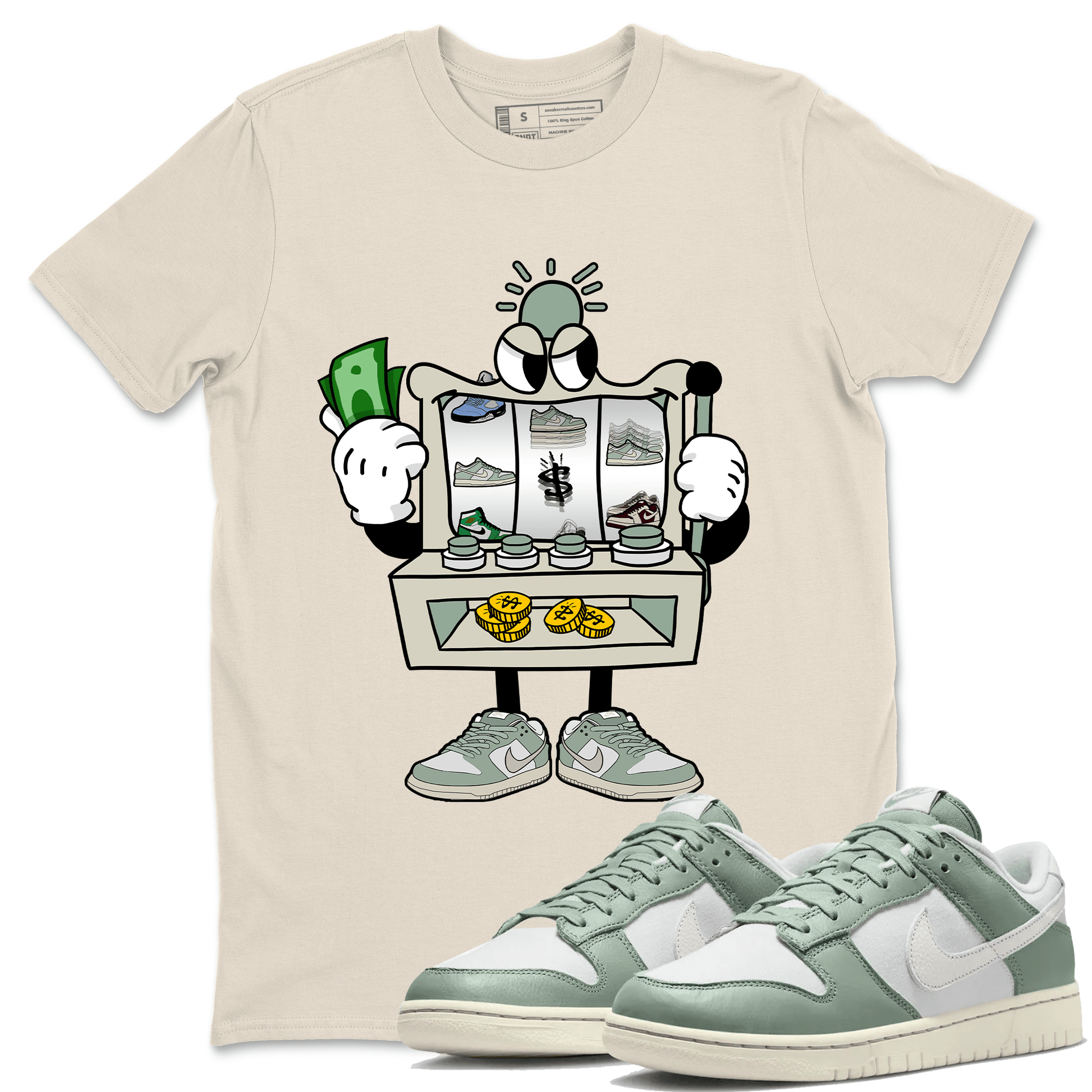 Dunk Low Mica Green Sneaker Match Tees Slot Machine Sneaker Tees Dunk Mica Green Sneaker Release Tees Unisex Shirts Natural 1