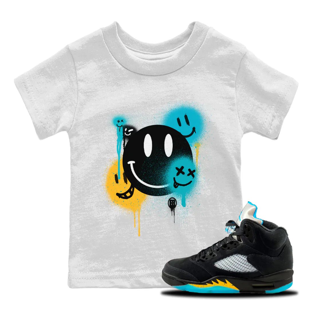 Jordan 5 Aqua Sneaker Match Tees Smile Painting Sneaker Tees Jordan 5 Aqua Sneaker Release Tees Kids Shirts