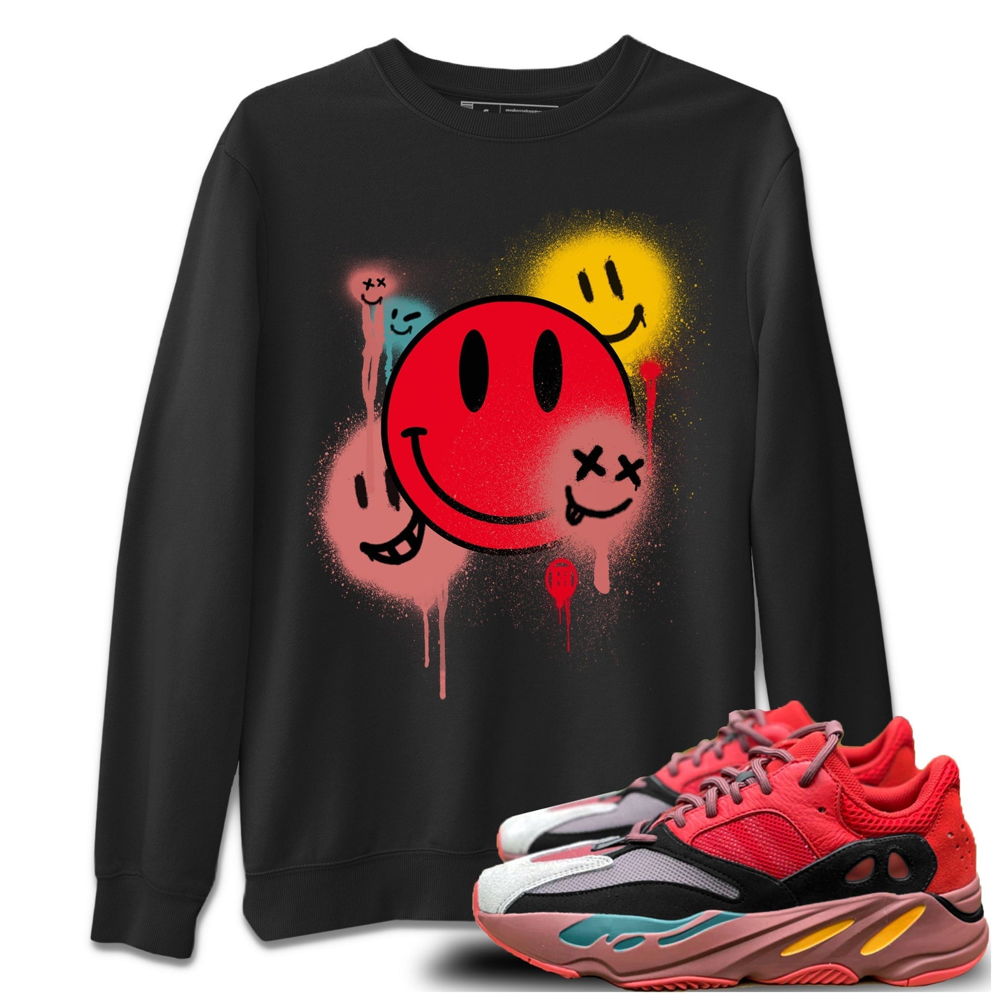 Yeezy 700 Hi-Res Red Sneaker Match Tees Smile Painting Sneaker Tees Yeezy 700 Hi-Res Red Sneaker Release Tees Unisex Shirts