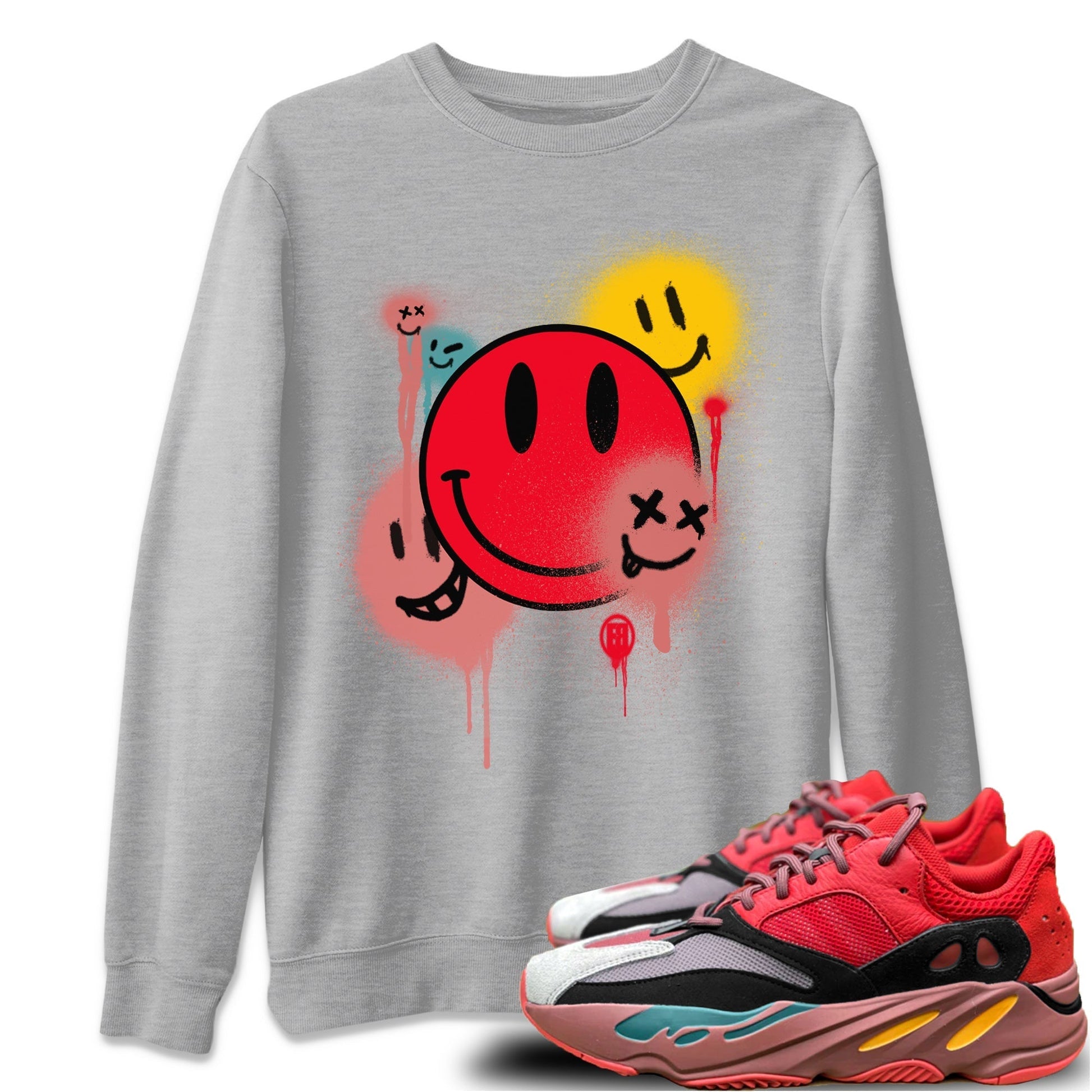 Yeezy 700 Hi-Res Red Sneaker Match Tees Smile Painting Sneaker Tees Yeezy 700 Hi-Res Red Sneaker Release Tees Unisex Shirts