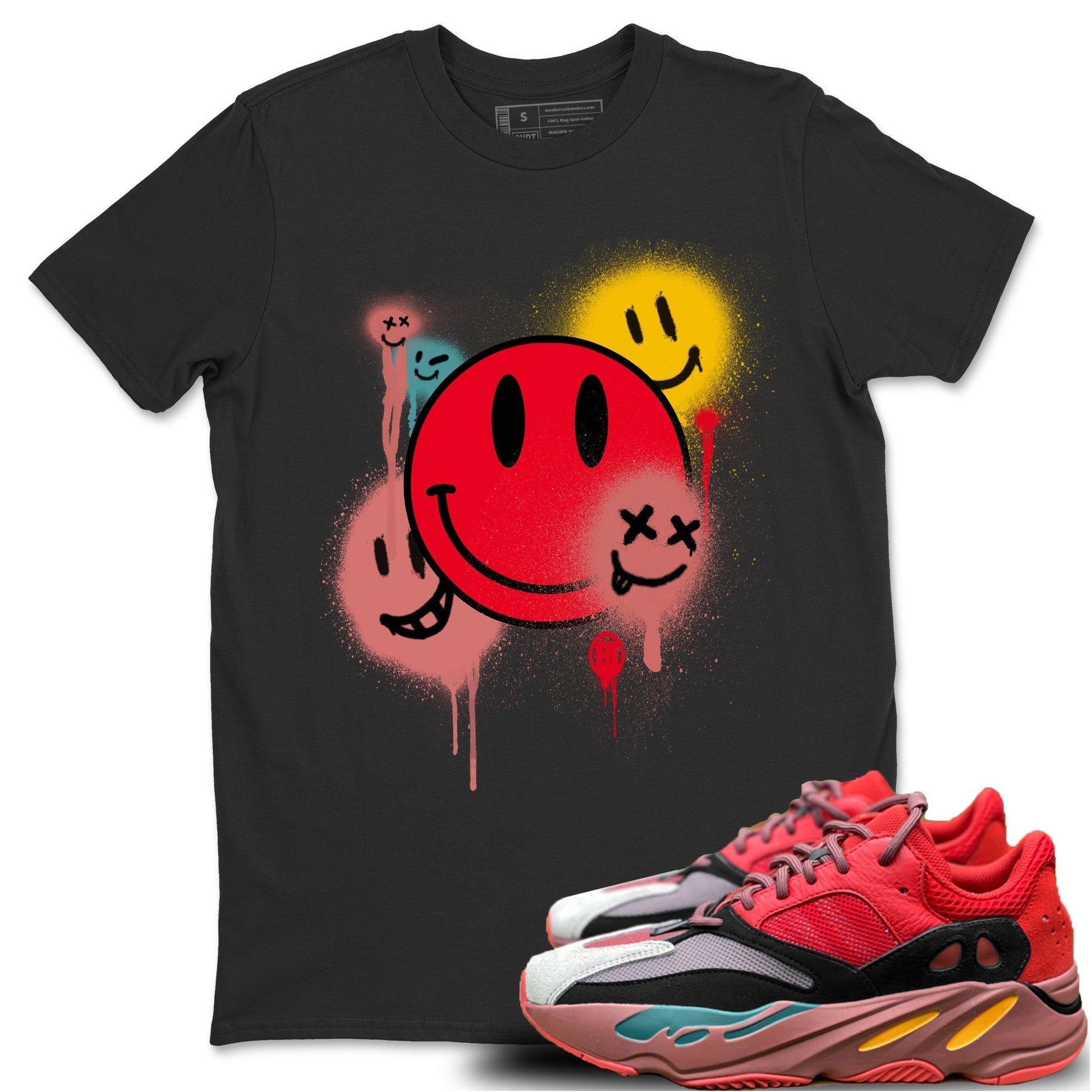 Yeezy 700 Hi-Res Red Sneaker Match Tees Smile Painting Sneaker Tees Yeezy 700 Hi-Res Red Sneaker Release Tees Unisex Shirts