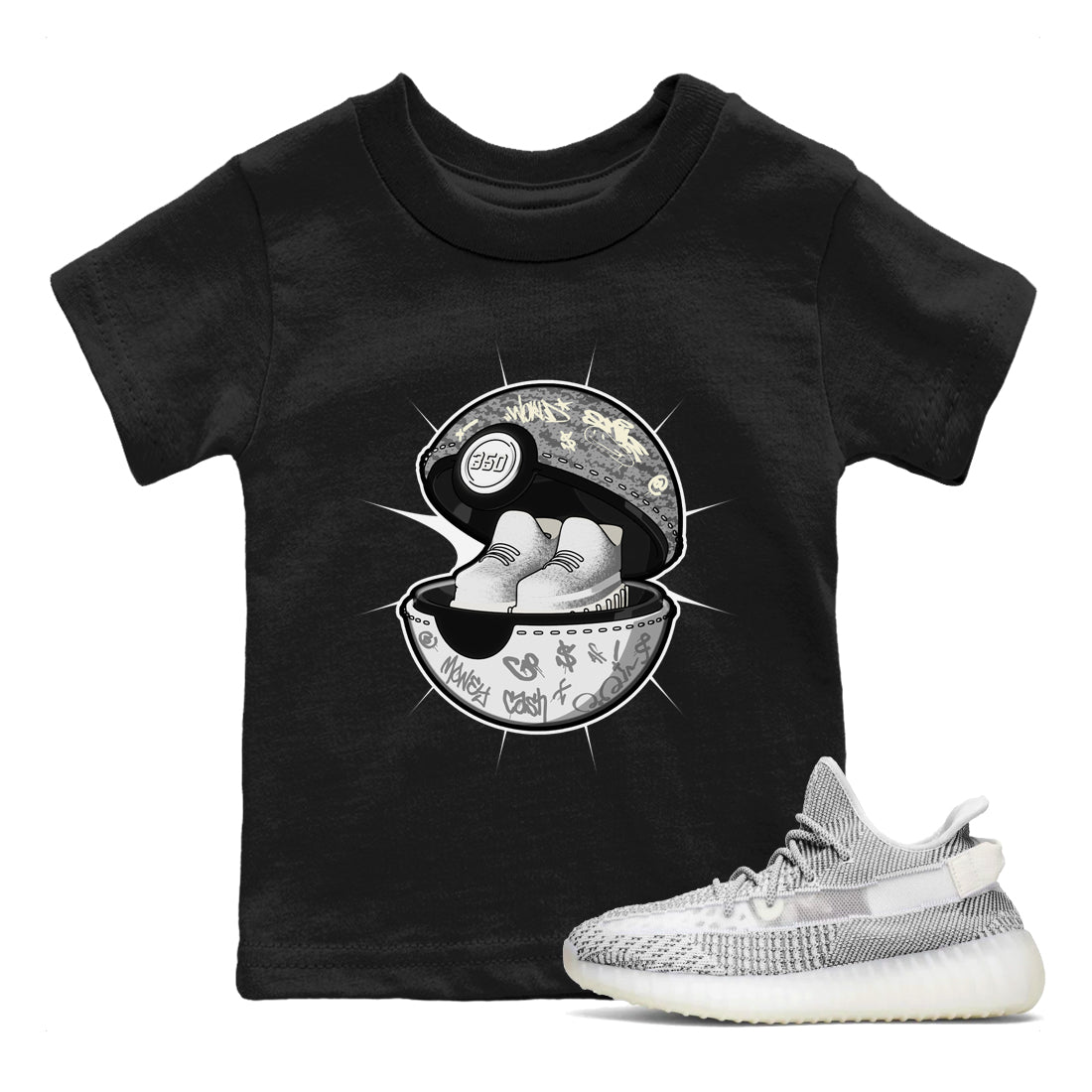 Yeezy 350 Static shirt to match jordans Sneaker Capsule sneaker tees Adidas Yeezy 350 Static SNRT Sneaker Release Tees Baby Toddler Black 1 T-Shirt