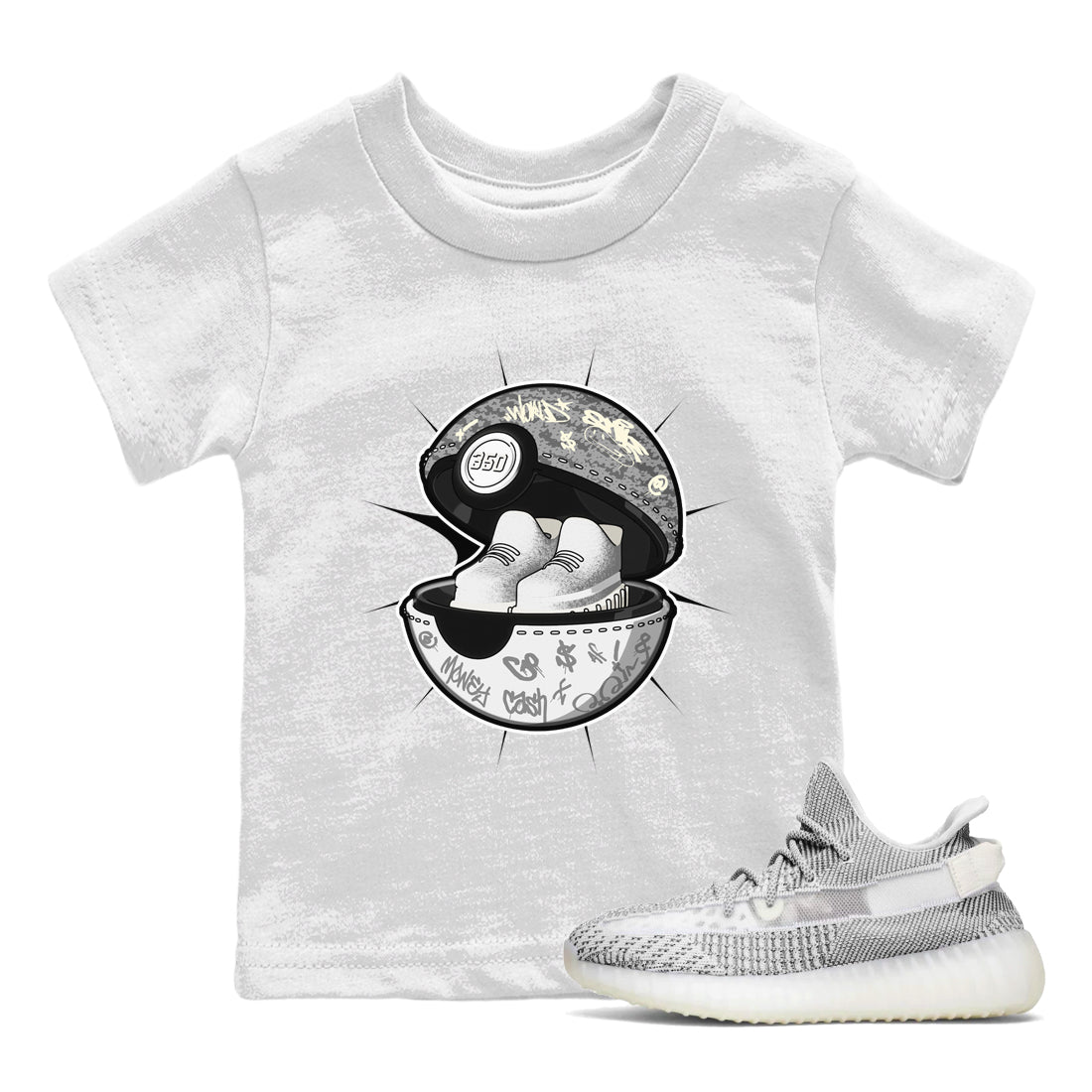 Yeezy 350 Static shirt to match jordans Sneaker Capsule sneaker tees Adidas Yeezy 350 Static SNRT Sneaker Release Tees Baby Toddler White 1 T-Shirt