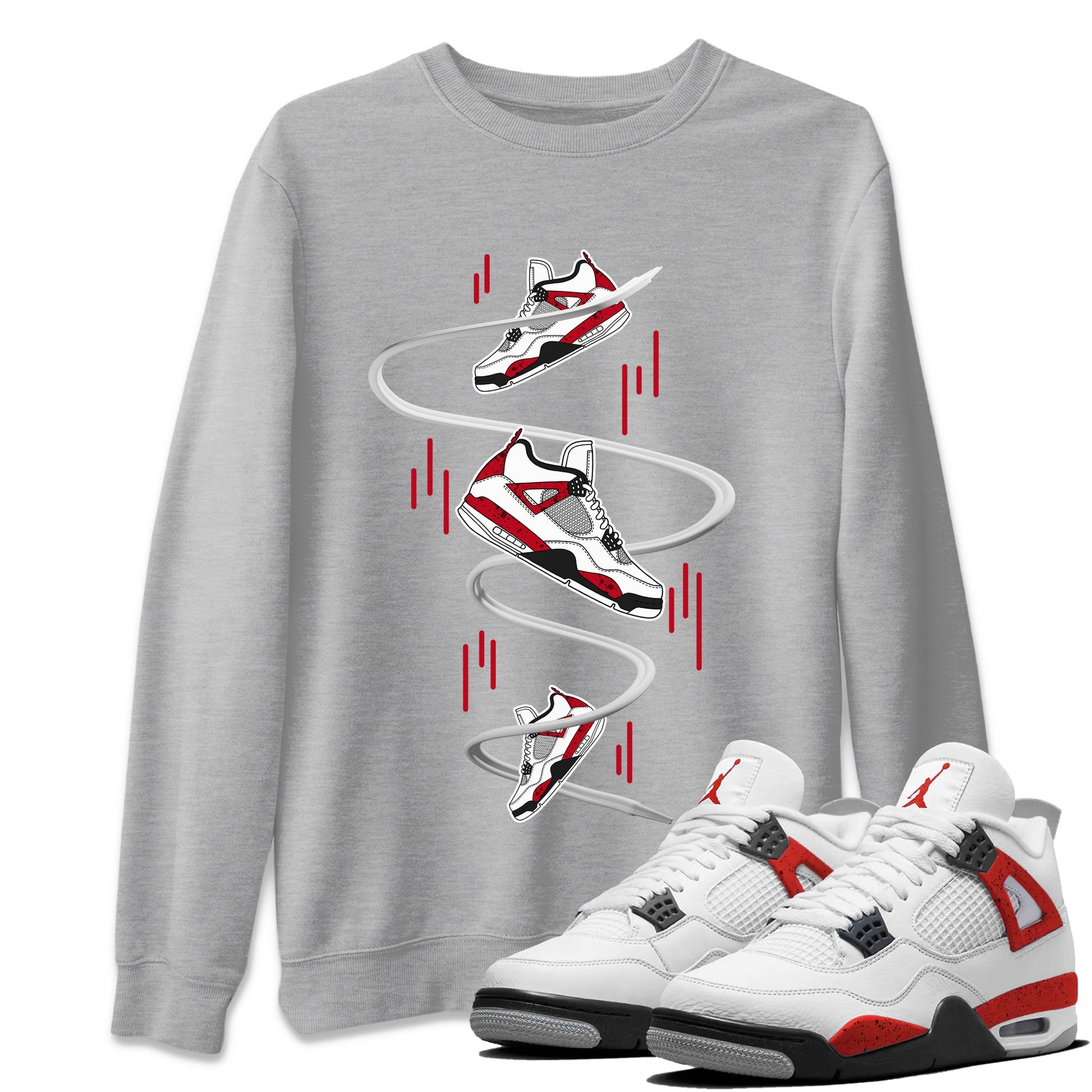 Air Jordan 4 Red Cement Sneaker Match Tees Sneaker Drop Sneaker Tees AJ4 Red Cement Sneaker Release Tees Unisex Shirts Heather Grey 1