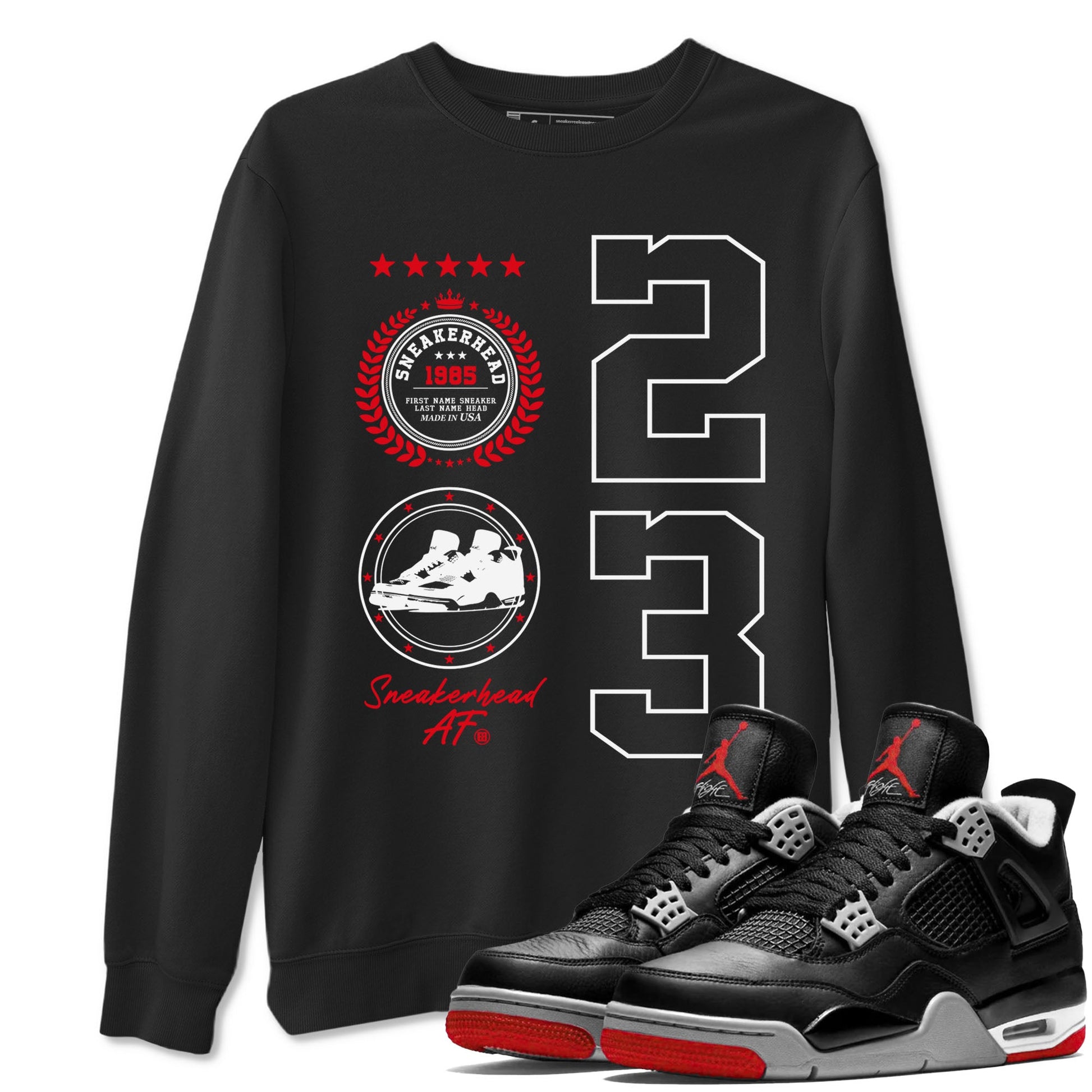 Sneaker Emblem sneaker match tees to Air Jordan 4 Bred Reimagined street fashion brand for shirts to match Jordans SNRT Sneaker Tees Air Jordan 4 Bred Reimagined unisex t-shirt Black 1 unisex shirt