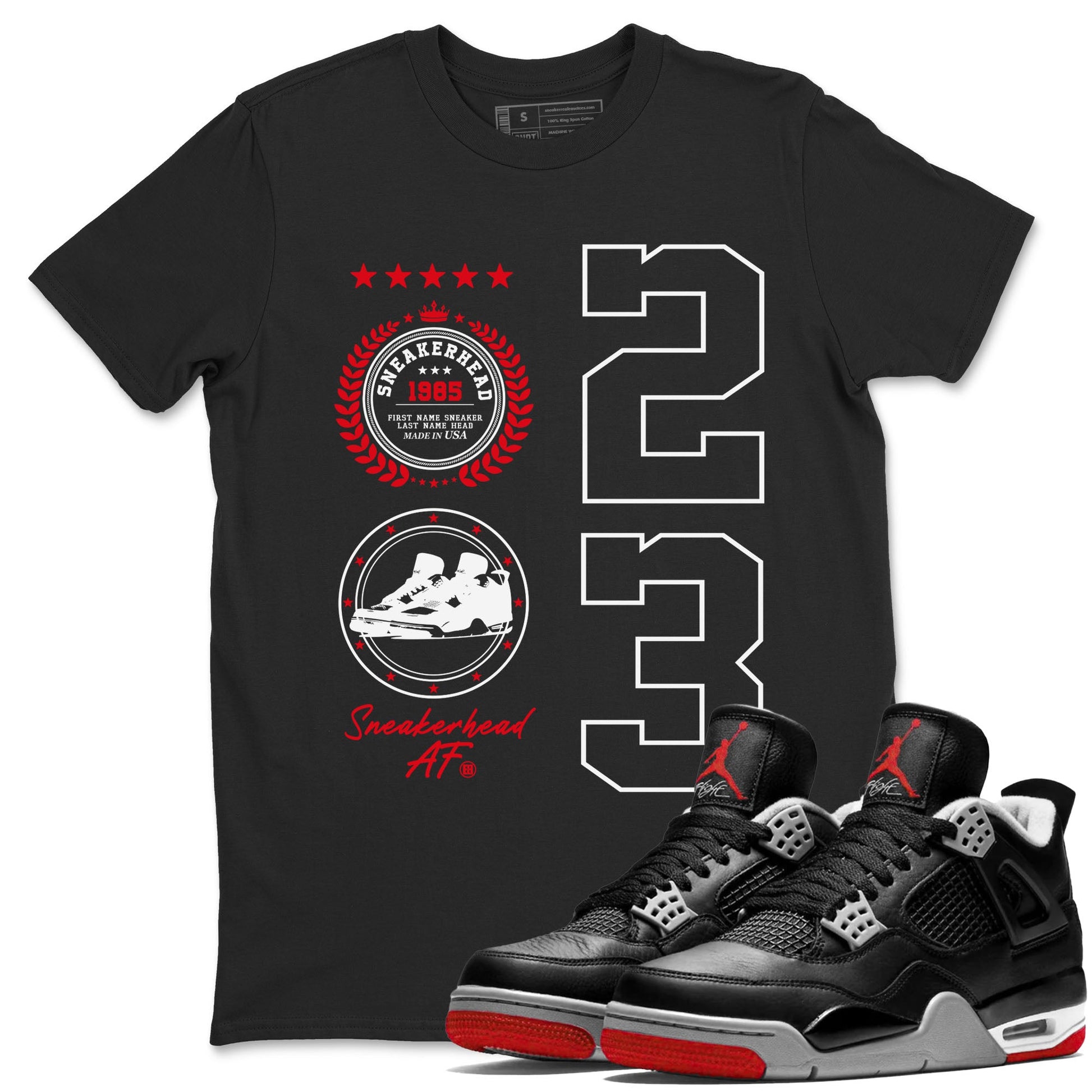 Sneaker Emblem sneaker match tees to Air Jordan 4 Bred Reimagined street fashion brand for shirts to match Jordans SNRT Sneaker Tees Air Jordan 4 Bred Reimagined unisex t-shirt Black 1 unisex shirt