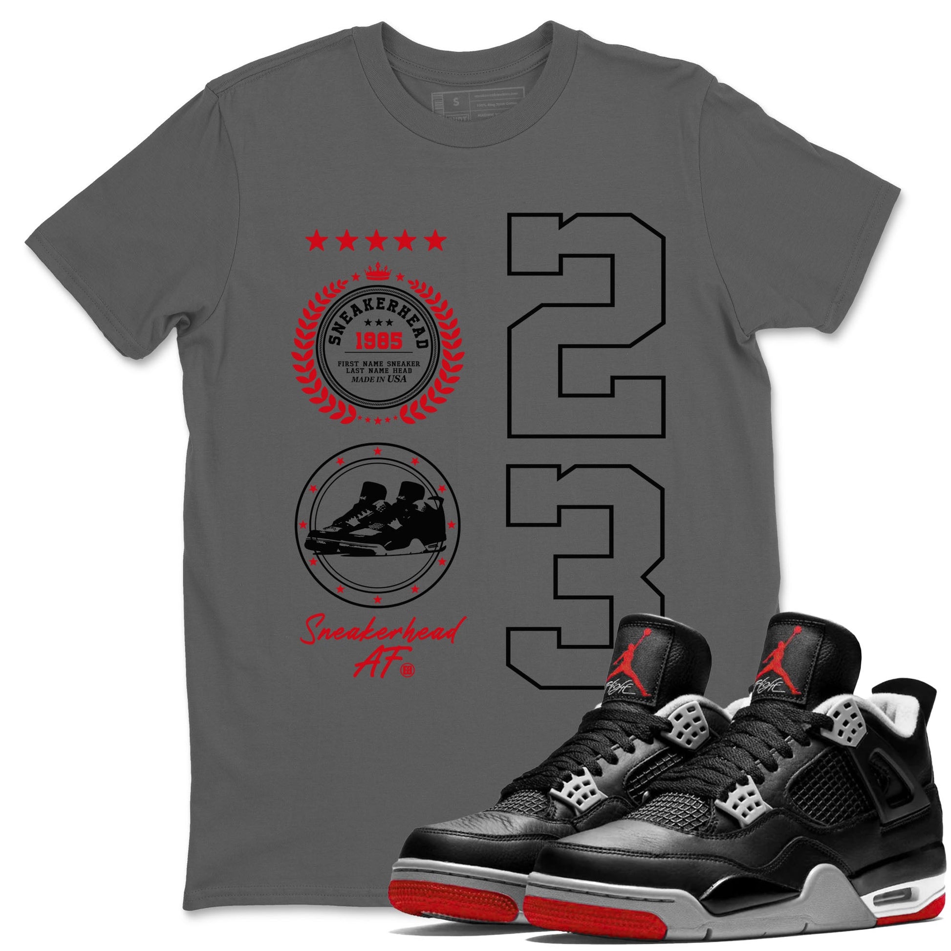 Sneaker Emblem sneaker match tees to Air Jordan 4 Bred Reimagined street fashion brand for shirts to match Jordans SNRT Sneaker Tees Air Jordan 4 Bred Reimagined unisex t-shirt Cool Grey 1 unisex shirt