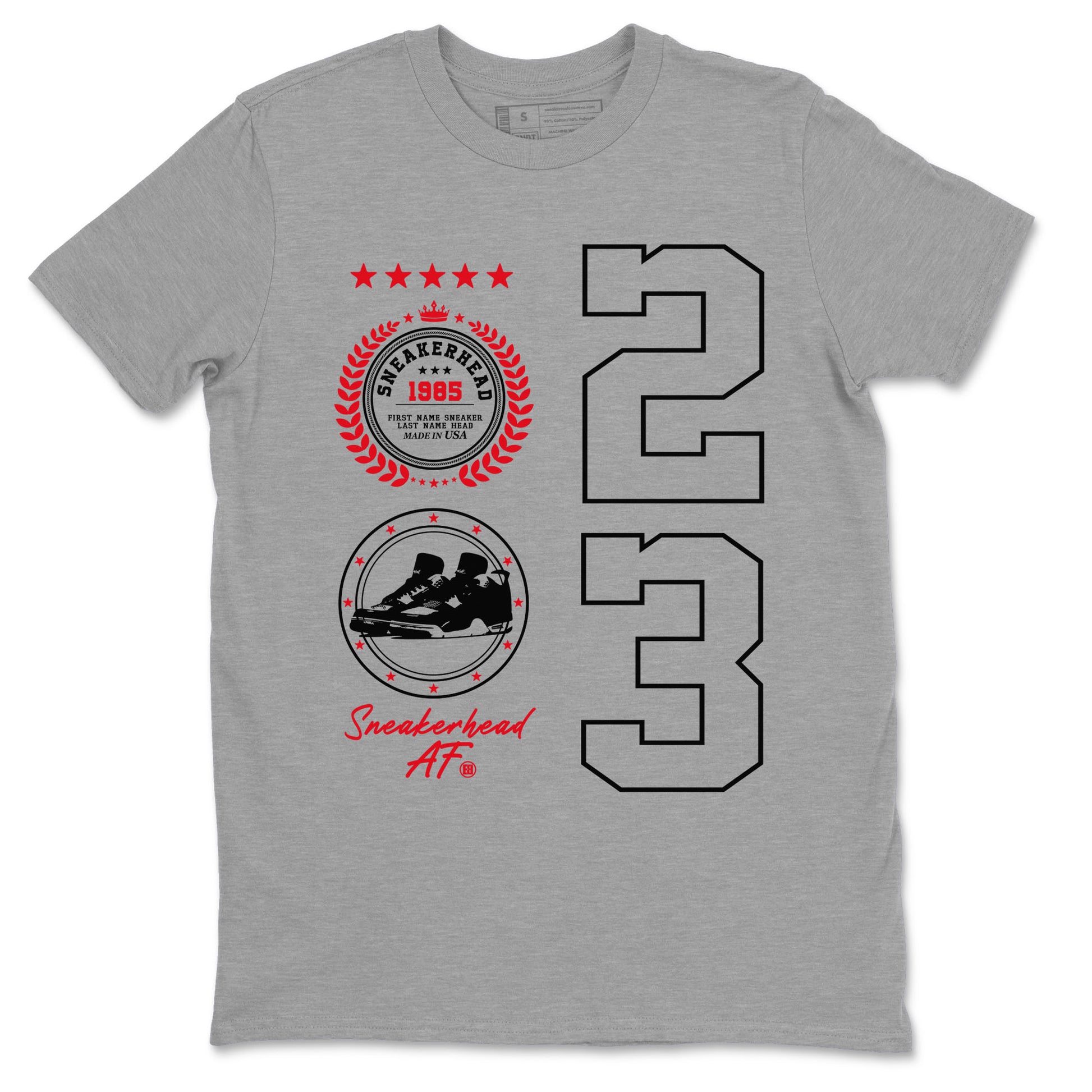 Sneaker Emblem sneaker match tees to Air Jordan 4 Bred Reimagined street fashion brand for shirts to match Jordans SNRT Sneaker Tees Air Jordan 4 Bred Reimagined unisex t-shirt Heather Grey 2 unisex shirt