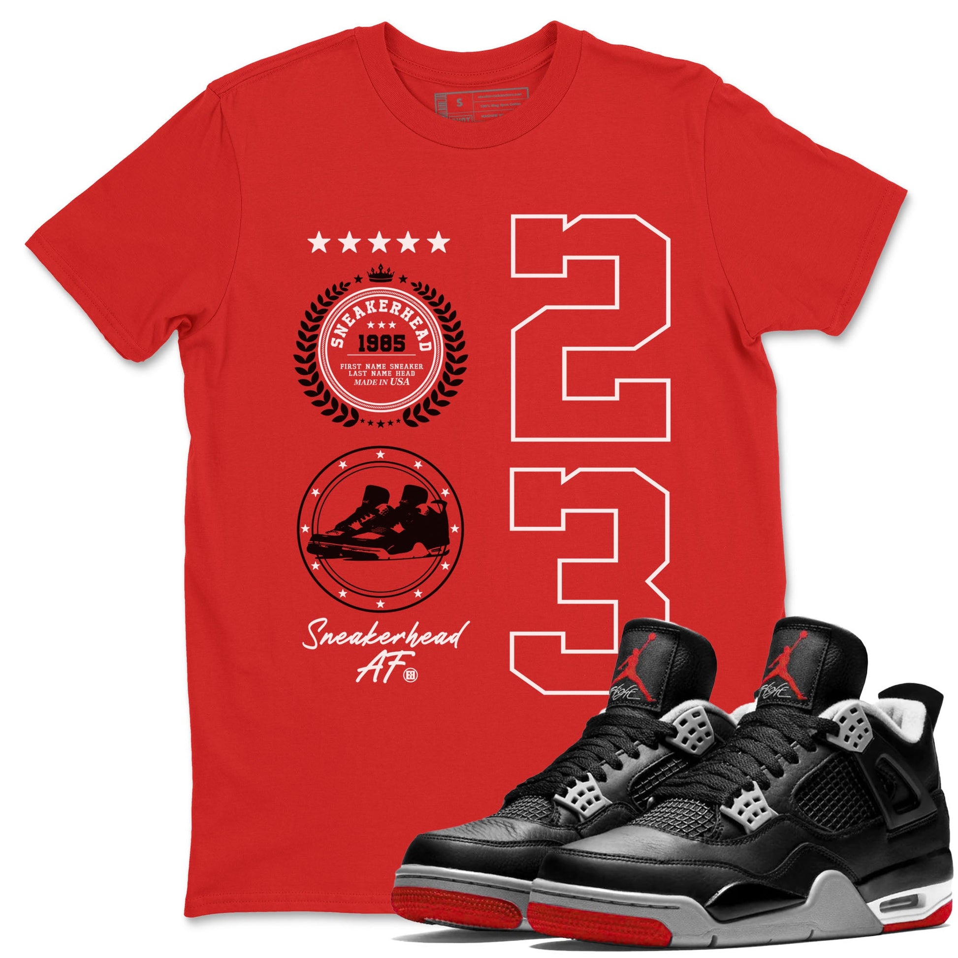 Sneaker Emblem sneaker match tees to Air Jordan 4 Bred Reimagined street fashion brand for shirts to match Jordans SNRT Sneaker Tees Air Jordan 4 Bred Reimagined unisex t-shirt Red 1 unisex shirt