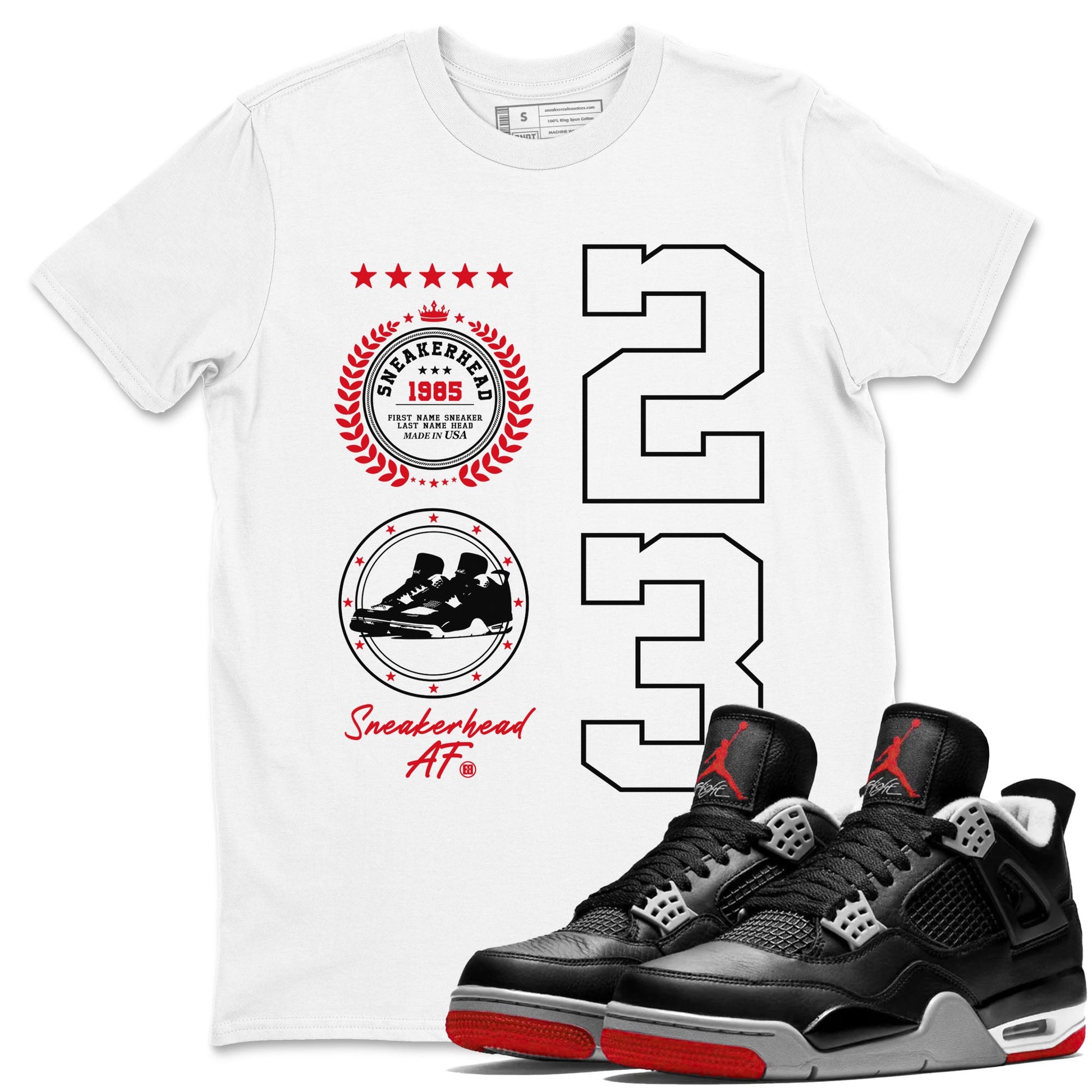 Sneaker Emblem sneaker match tees to Air Jordan 4 Bred Reimagined street fashion brand for shirts to match Jordans SNRT Sneaker Tees Air Jordan 4 Bred Reimagined unisex t-shirt White 1 unisex shirt