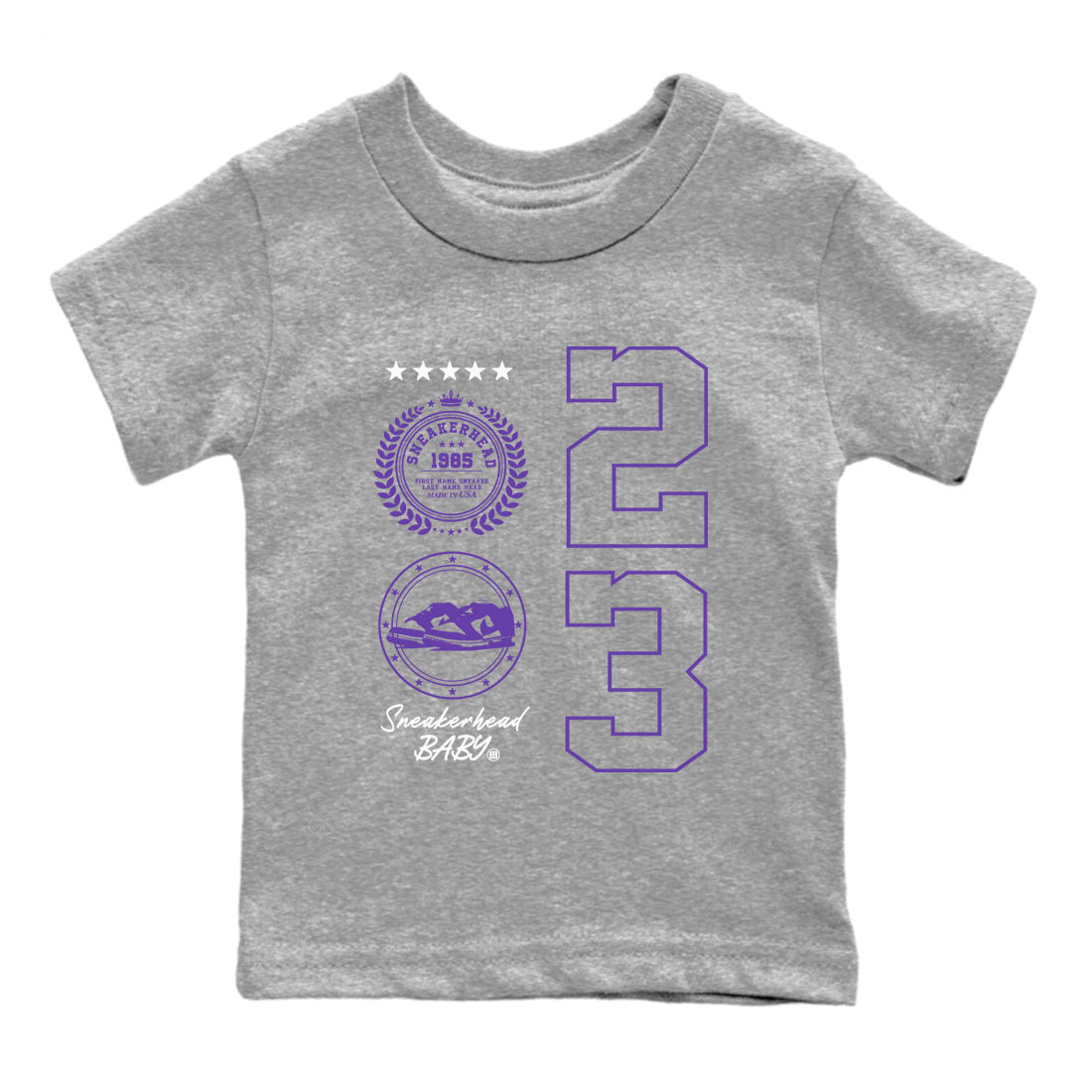Sneaker Emblem sneaker match tees to Court Purple Dunks street fashion brand for shirts to match Jordans SNRT Sneaker Tees Dunk Low Court Purple unisex t-shirt Heather Grey 2 youth shirt
