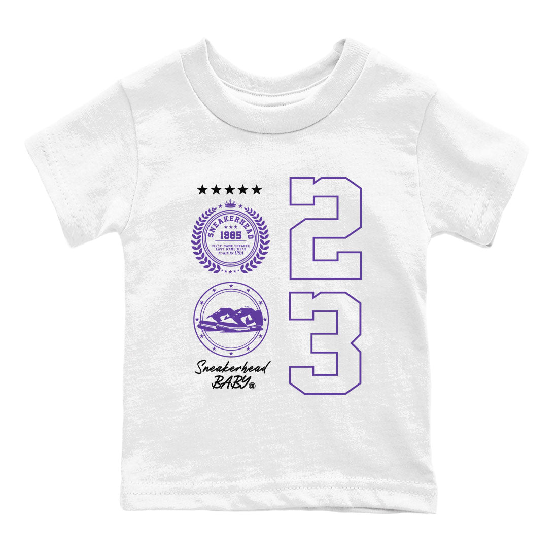 Sneaker Emblem sneaker match tees to Court Purple Dunks street fashion brand for shirts to match Jordans SNRT Sneaker Tees Dunk Low Court Purple unisex t-shirt White 2 youth shirt