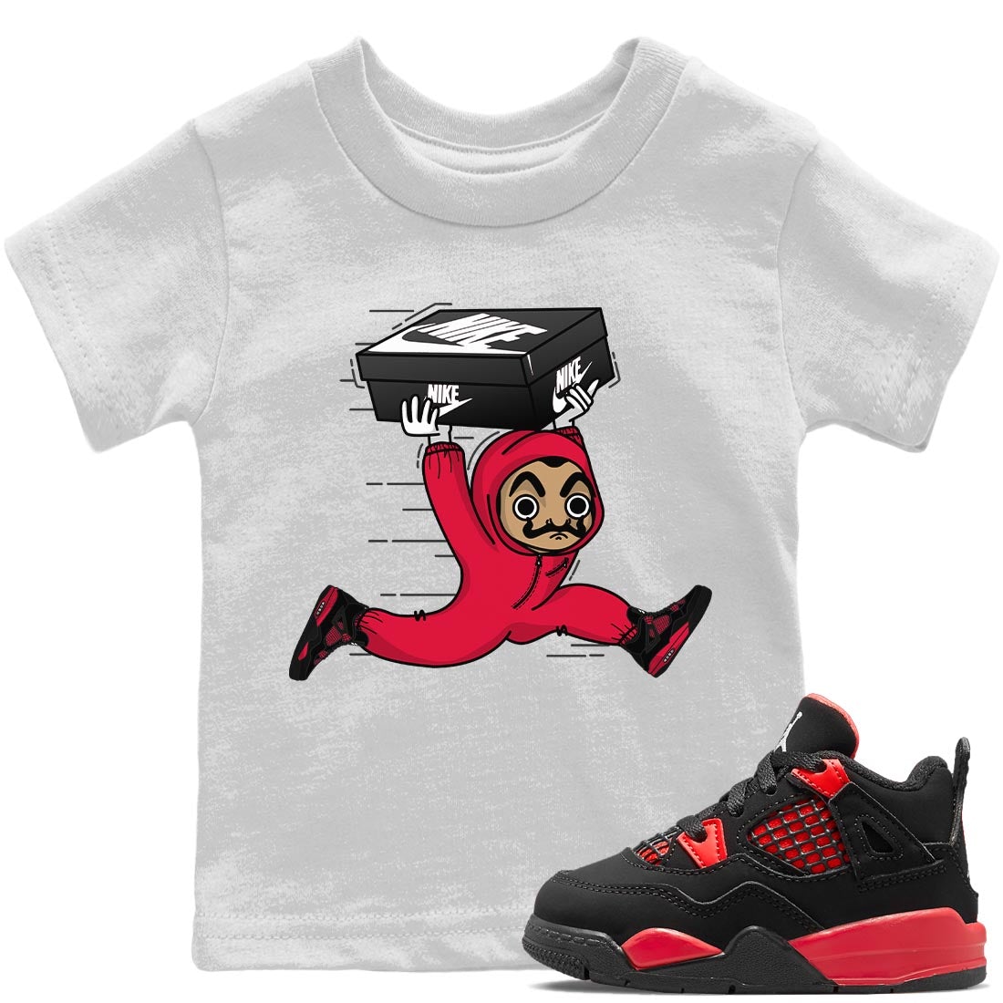 Jordan 4 Red Thunder Sneaker Match Tees Sneaker Heist Sneaker Tees Jordan 4 Red Thunder Sneaker Release Tees Kids Shirts