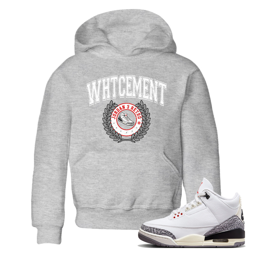 Air Jordan 3 White Cement Sneaker Match Tees Sneaker Letter Sneaker Tees Air Jordan 3 Retro White Cement Sneaker Release Tees Kids Shirts Heather Grey 1