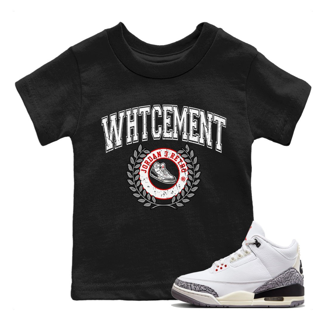 Air Jordan 3 White Cement Sneaker Match Tees Sneaker Letter Sneaker Tees Air Jordan 3 Retro White Cement Sneaker Release Tees Kids Shirts Black 1
