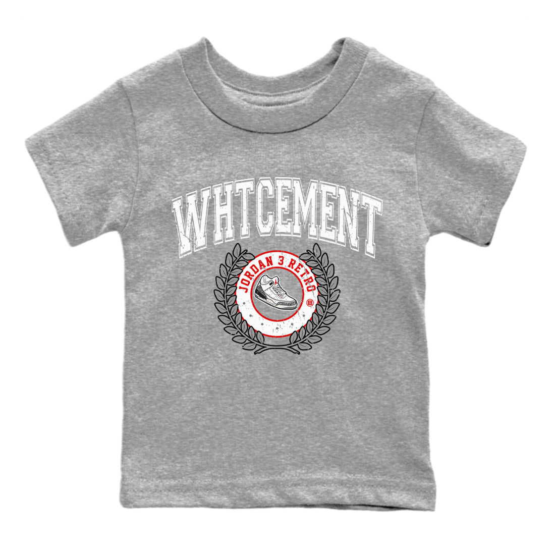 Air Jordan 3 White Cement Sneaker Match Tees Sneaker Letter Sneaker Tees Air Jordan 3 Retro White Cement Sneaker Release Tees Kids Shirts Heather Grey 2