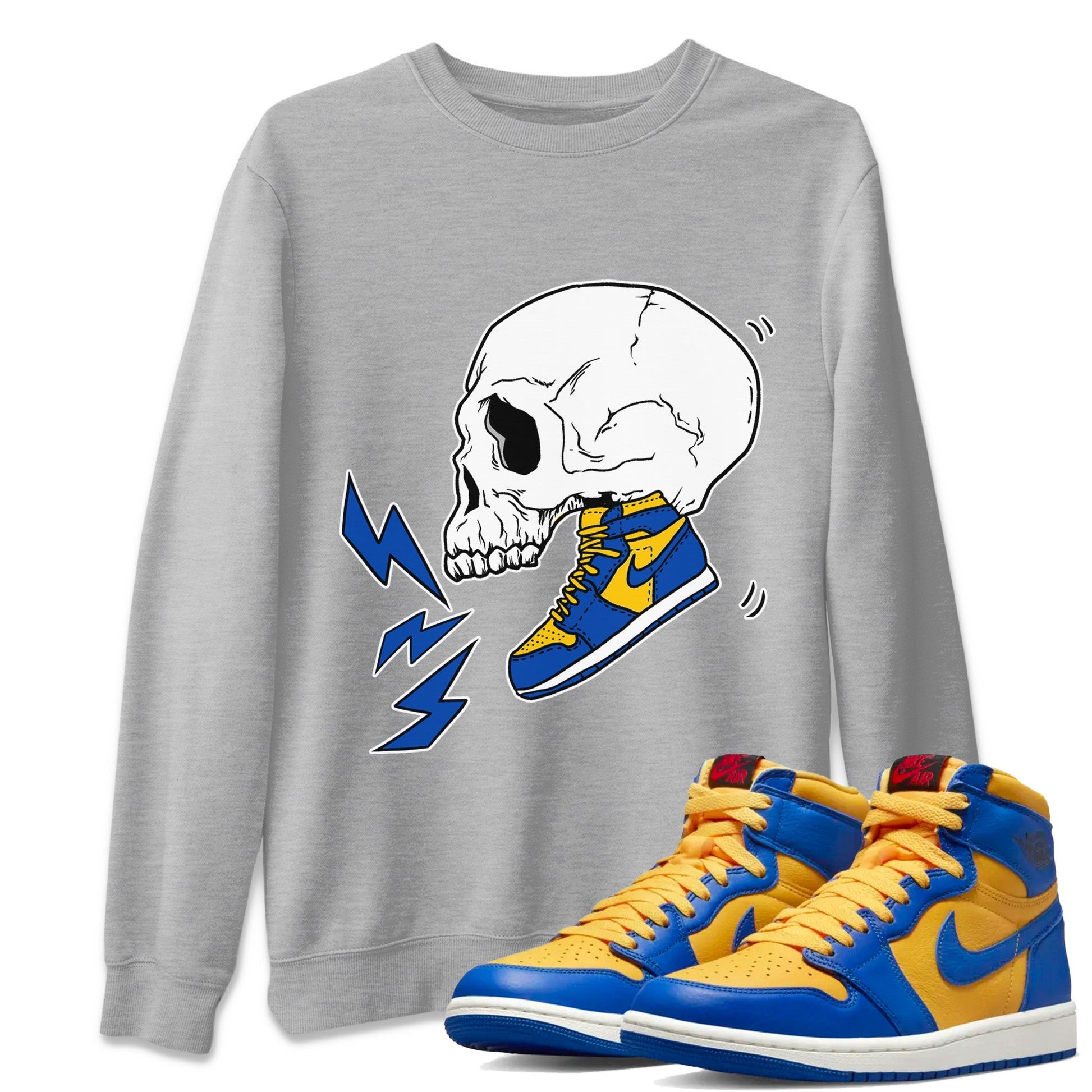 Jordan 1 Game Royal Varsity Maize Sneaker Match Tees Sneaker Skull Sneaker Tees Jordan 1 Game Royal Varsity Maize Sneaker Release Tees Unisex Shirts