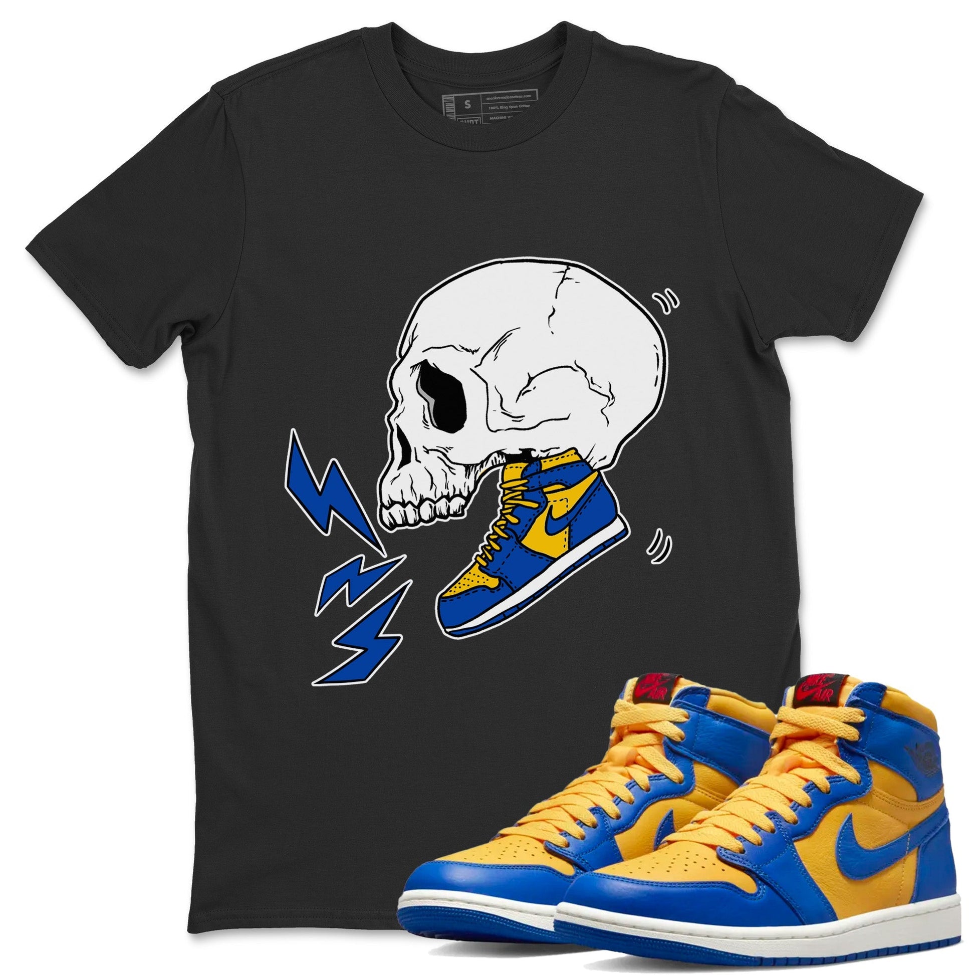 Jordan 1 Game Royal Varsity Maize Sneaker Match Tees Sneaker Skull Sneaker Tees Jordan 1 Game Royal Varsity Maize Sneaker Release Tees Unisex Shirts