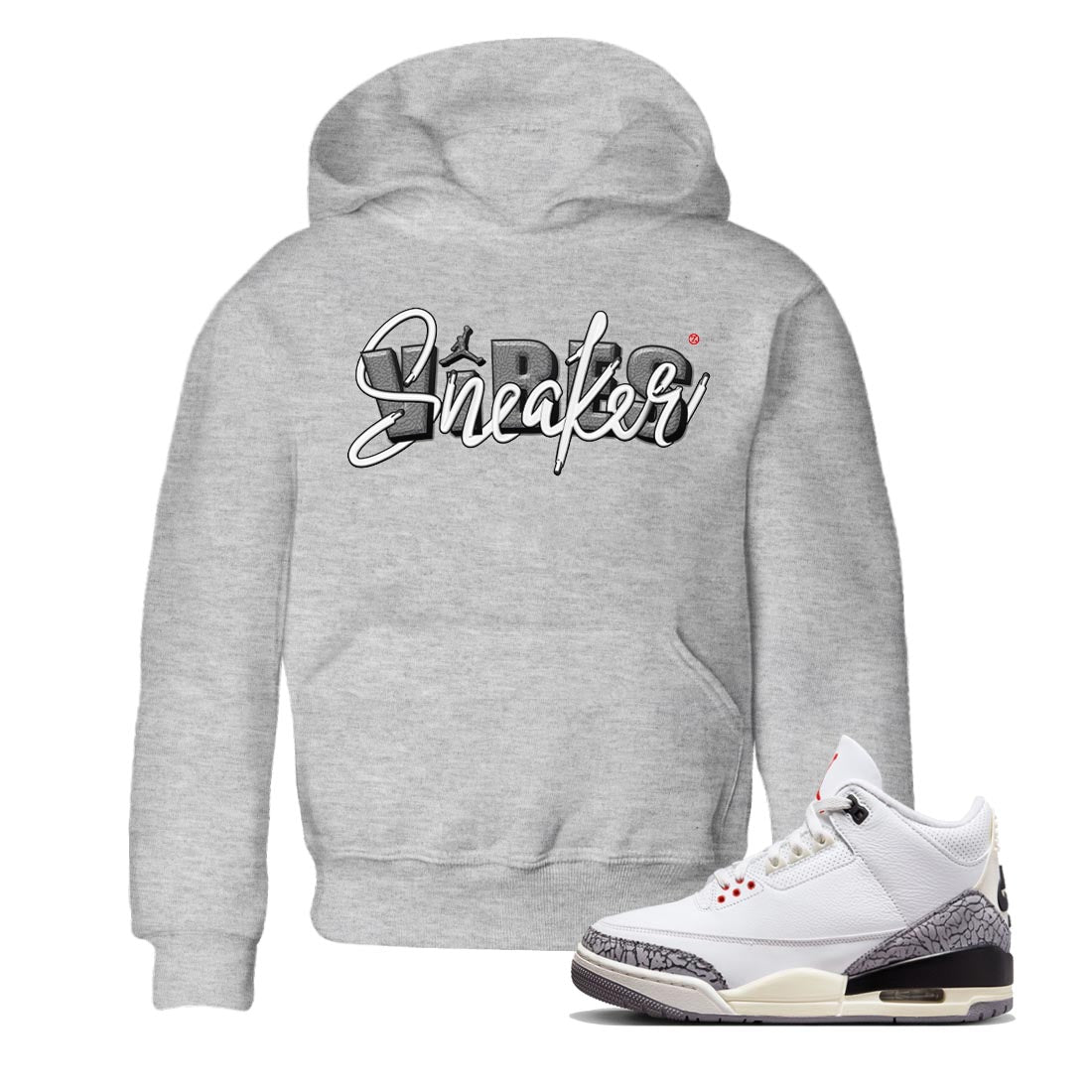 Air Jordan 3 White Cement Sneaker Match Tees Sneaker Vibes Sneaker Tees AJ 3s White Cement Sneaker Release Tees Kids Shirts Heather Grey 1