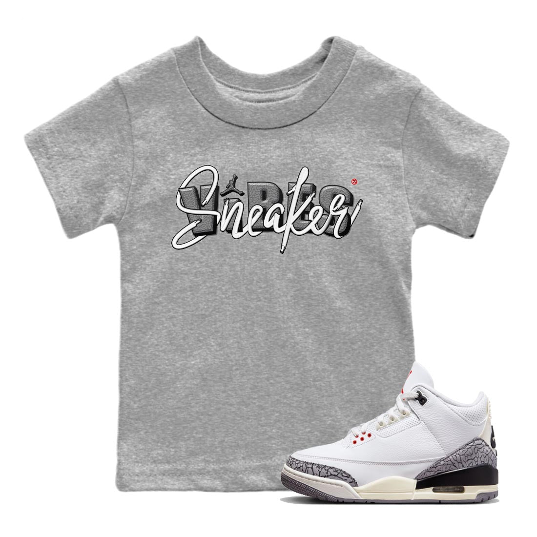 Air Jordan 3 White Cement Sneaker Vibes Baby and Kids Sneaker Tees AJ 3s White Cement Kids Sneaker Tees Size Chart