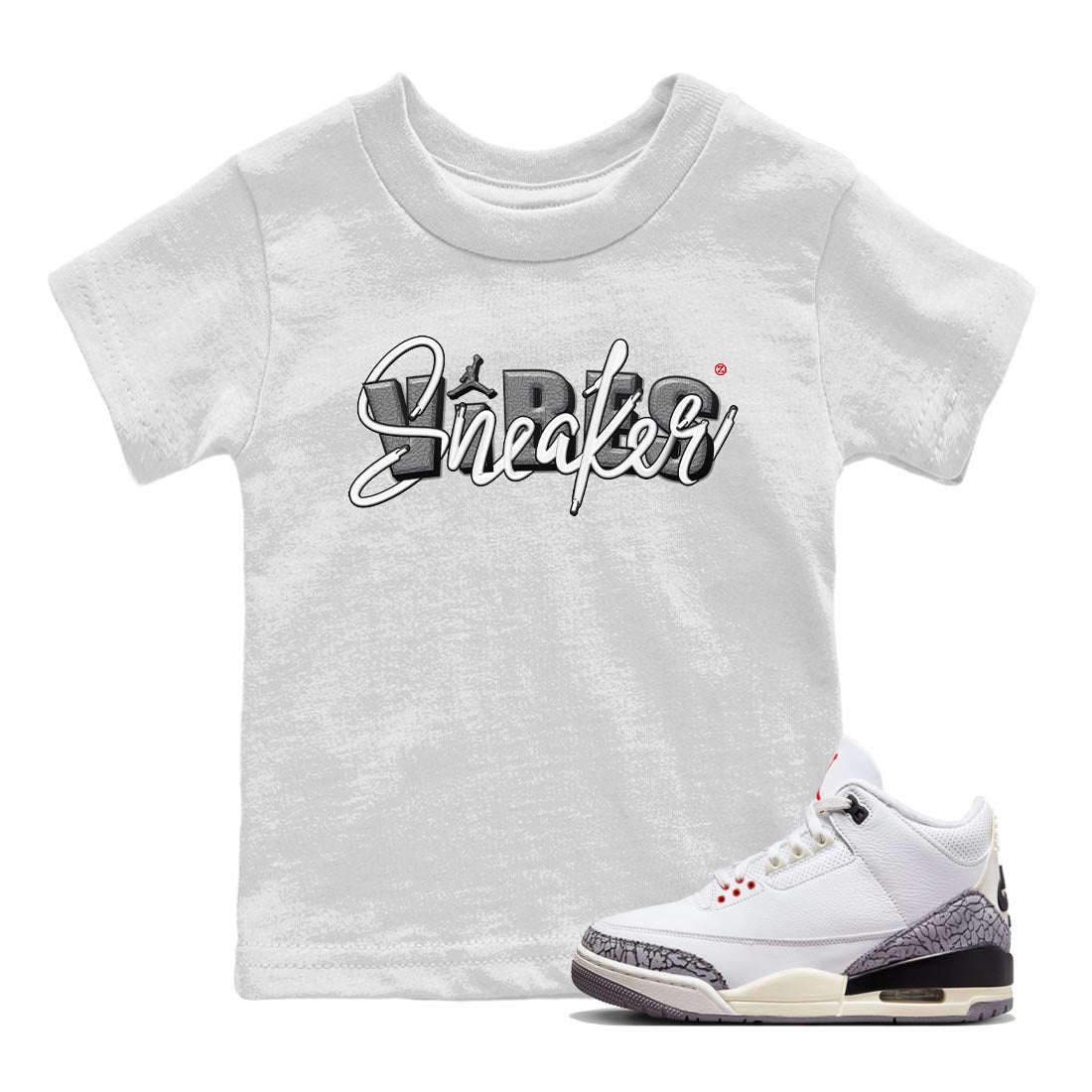 Air Jordan 3 White Cement Sneaker Match Tees Sneaker Vibes Sneaker Tees AJ 3s White Cement Sneaker Release Tees Kids Shirts White 1