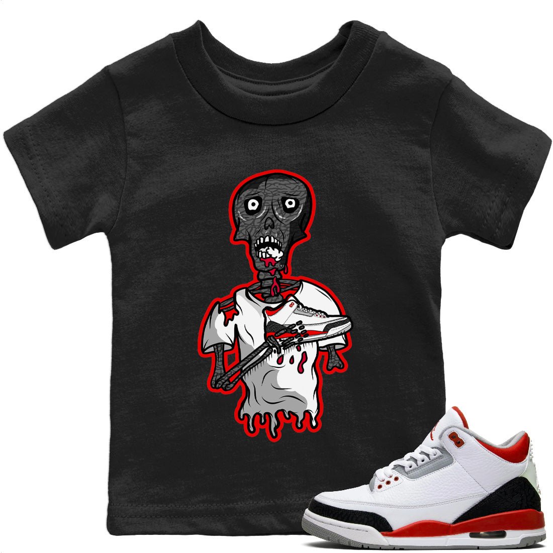 Jordan 3 Fire Red unique Halloween sneaker tee Sneaker Zombie Sneaker Tees Jordan 3 Fire Red Sneaker Release Tees Kids Shirts