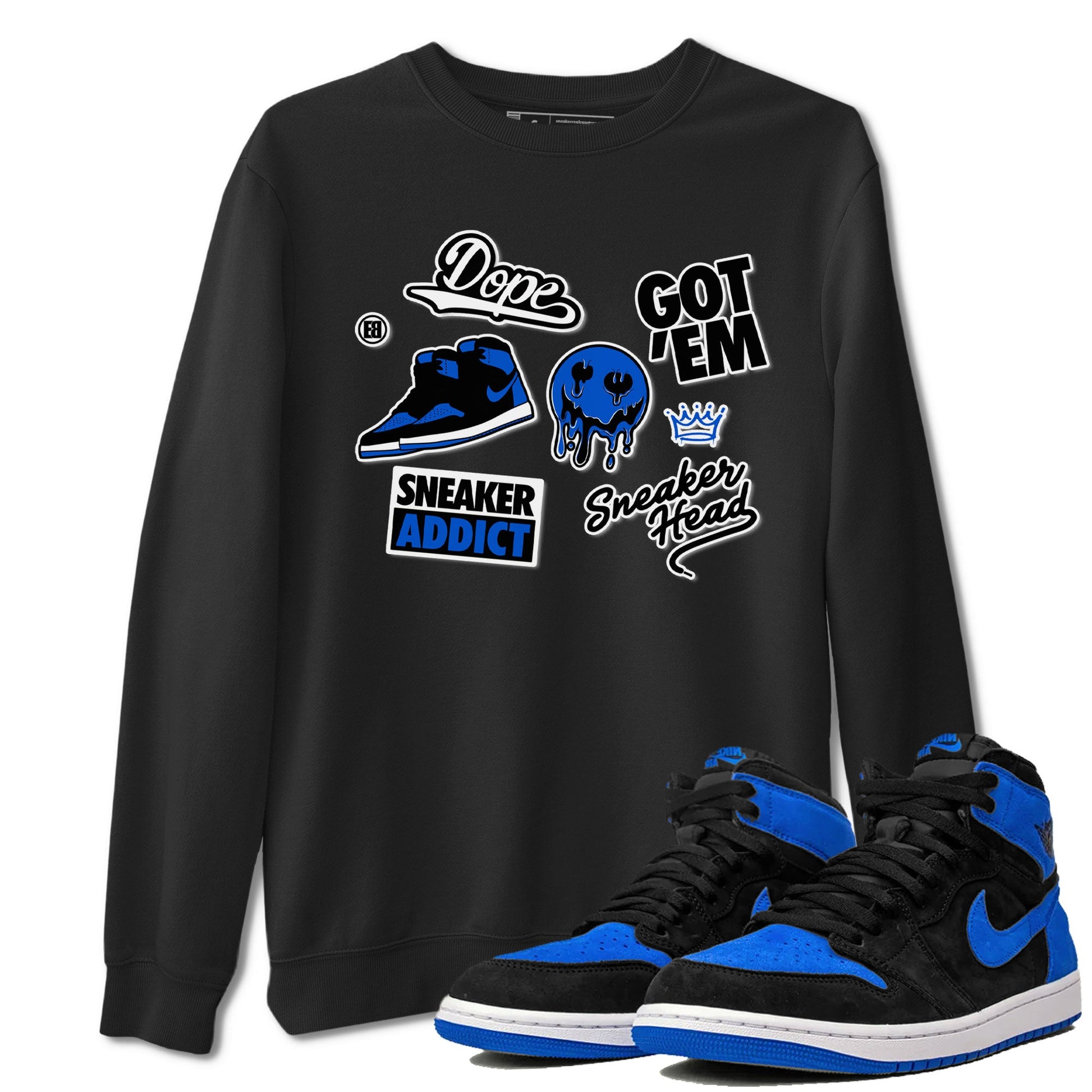 Jordan 1 Retro High OG Royal Reimagined shirt to match jordans Sneakerhead Sticker sneaker matching tees Air Jordan 1 Royal Reimagined SNRT Sneaker Tees Unisex Black 1 T-Shirt