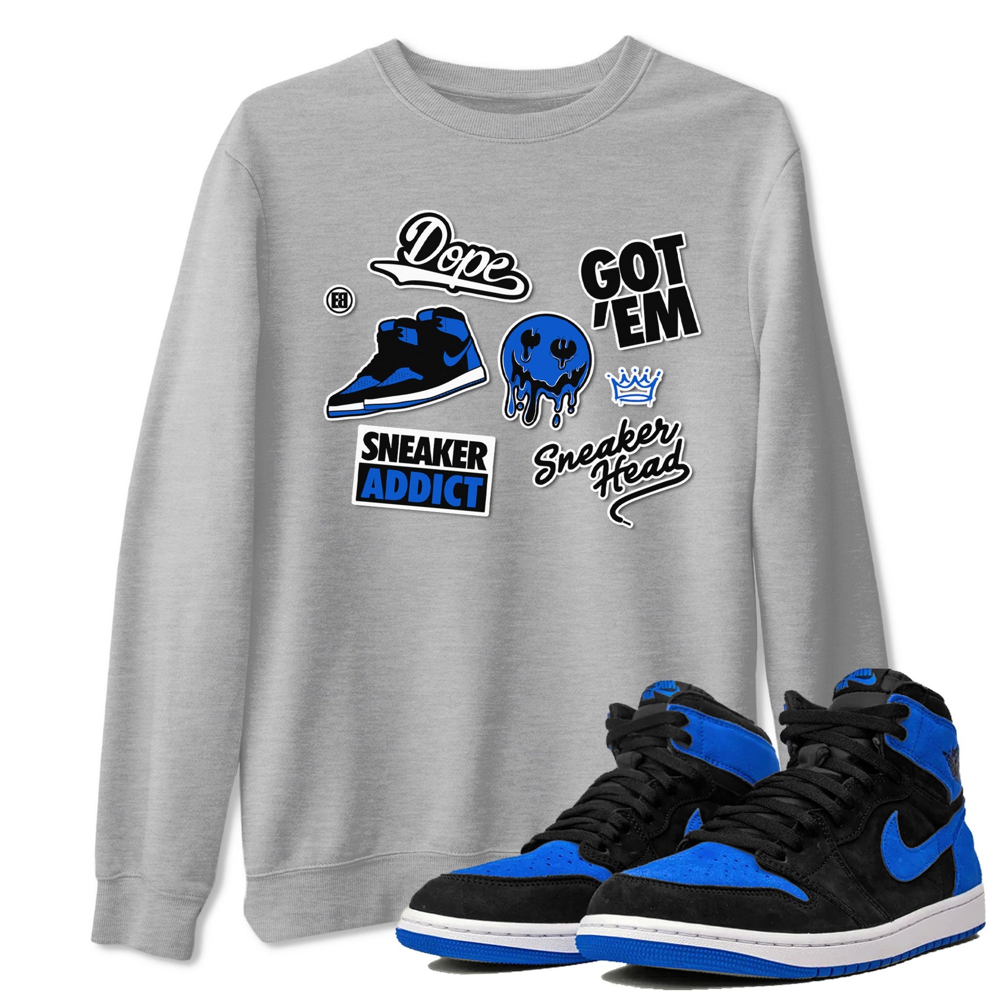 Jordan 1 Retro High OG Royal Reimagined shirt to match jordans Sneakerhead Sticker sneaker matching tees Air Jordan 1 Royal Reimagined SNRT Sneaker Tees Unisex Heather Grey 1 T-Shirt