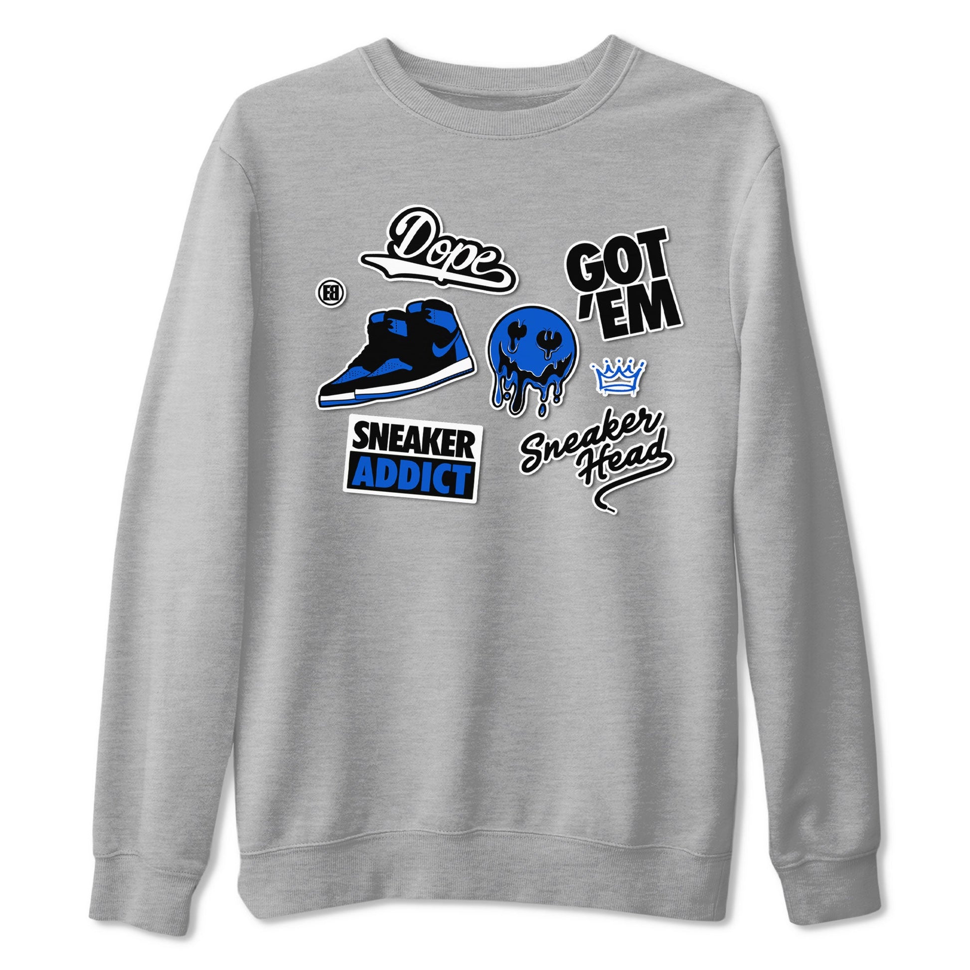 Jordan 1 Retro High OG Royal Reimagined shirt to match jordans Sneakerhead Sticker sneaker matching tees Air Jordan 1 Royal Reimagined SNRT Sneaker Tees Unisex Heather Grey 2 T-Shirt