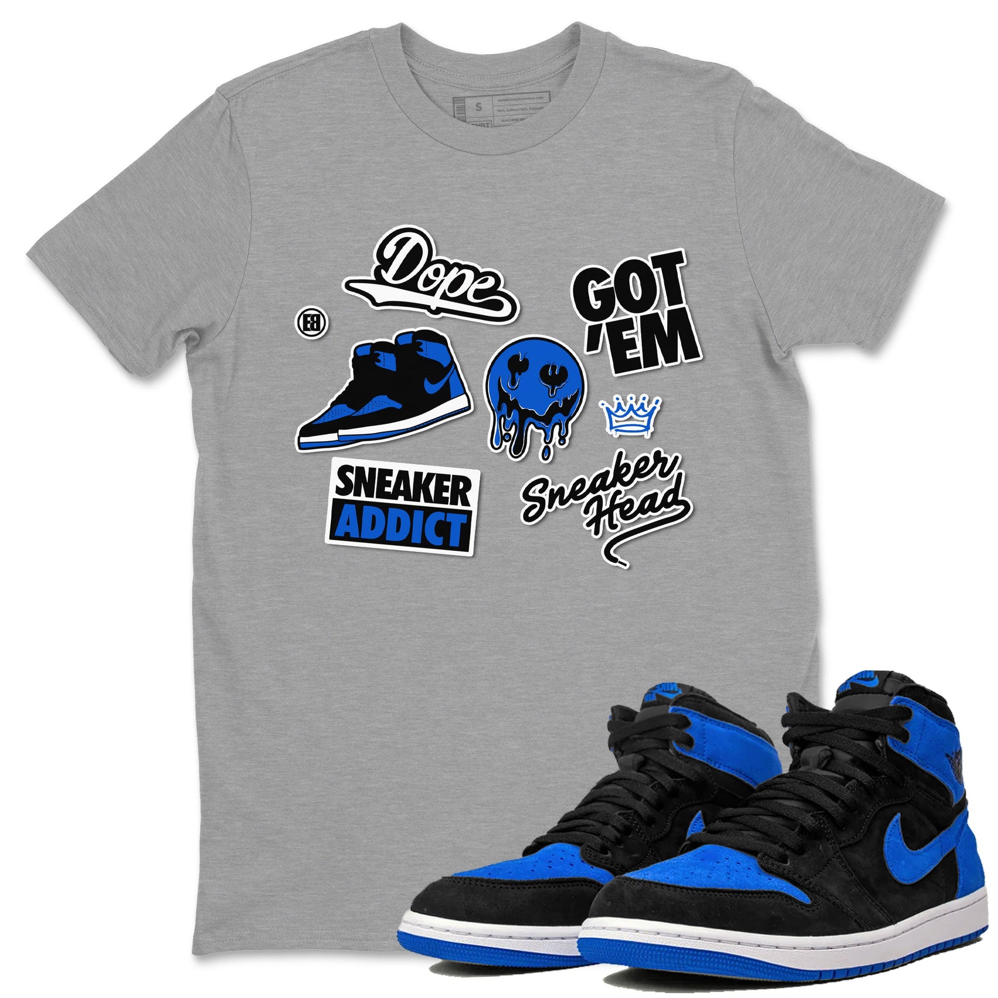 Jordan 1 Retro High OG Royal Reimagined shirt to match jordans Sneakerhead Sticker sneaker matching tees Air Jordan 1 Royal Reimagined SNRT Sneaker Tees Unisex Heather Grey 1 T-Shirt