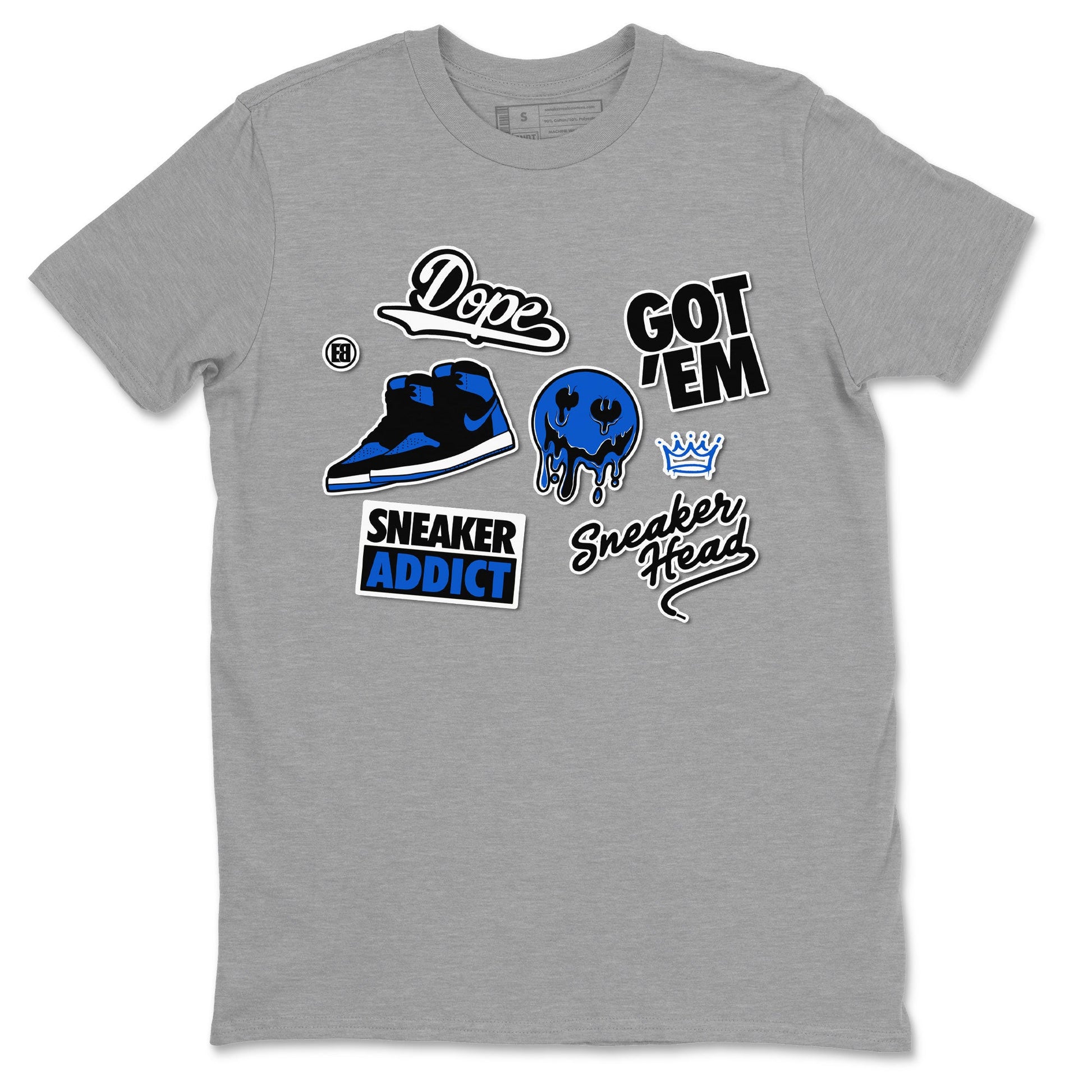 Jordan 1 Retro High OG Royal Reimagined shirt to match jordans Sneakerhead Sticker sneaker matching tees Air Jordan 1 Royal Reimagined SNRT Sneaker Tees Unisex Heather Grey 2 T-Shirt