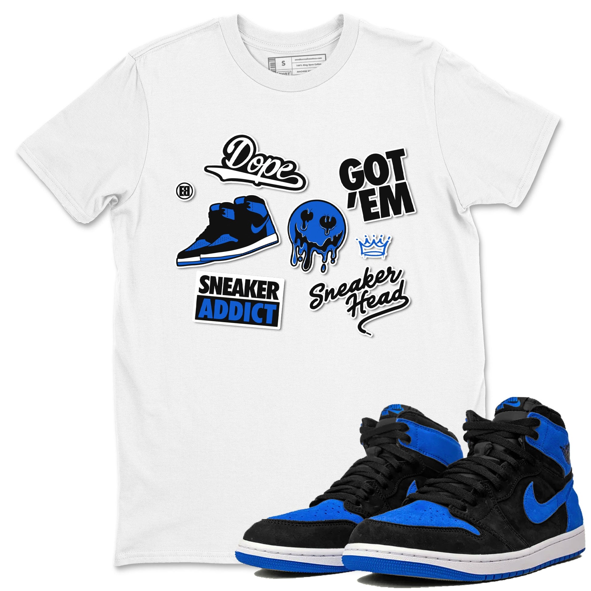 Jordan 1 Retro High OG Royal Reimagined shirt to match jordans Sneakerhead Sticker sneaker matching tees Air Jordan 1 Royal Reimagined SNRT Sneaker Tees Unisex White 1 T-Shirt
