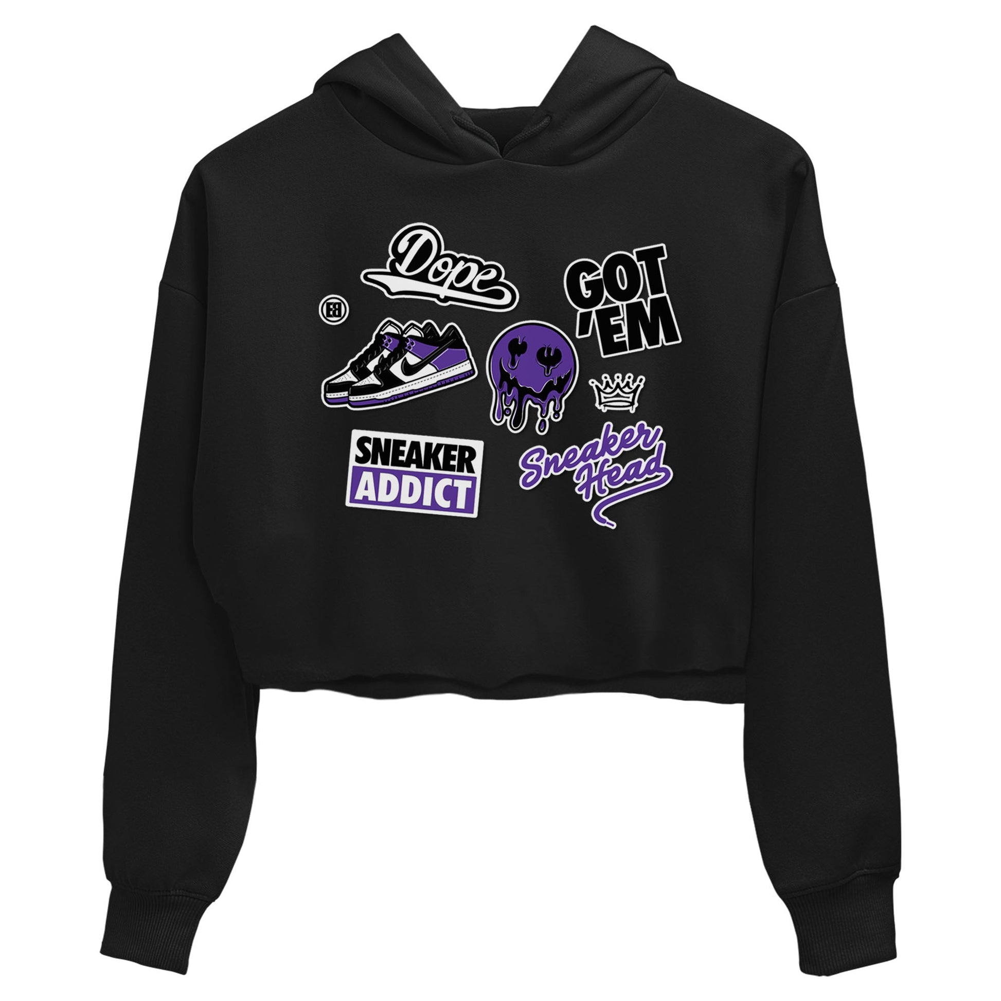 Sneakerhead Sticker sneaker match tees to Court Purple Dunks street fashion brand for shirts to match Jordans SNRT Sneaker Tees Dunk Low Court Purple unisex t-shirt Black 2 crop shirt