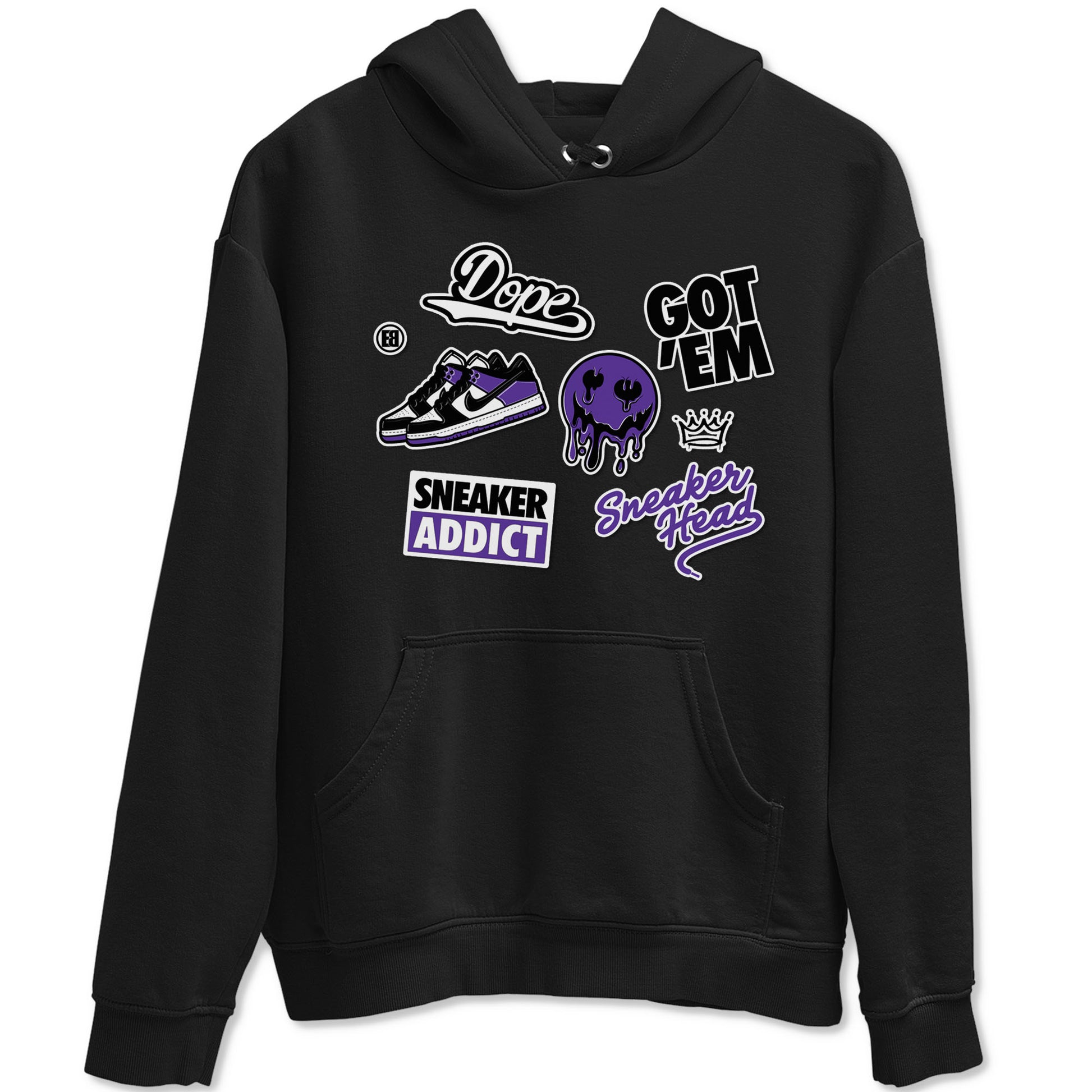 Sneakerhead Sticker sneaker match tees to Court Purple Dunks street fashion brand for shirts to match Jordans SNRT Sneaker Tees Dunk Low Court Purple unisex t-shirt Black 2 unisex shirt