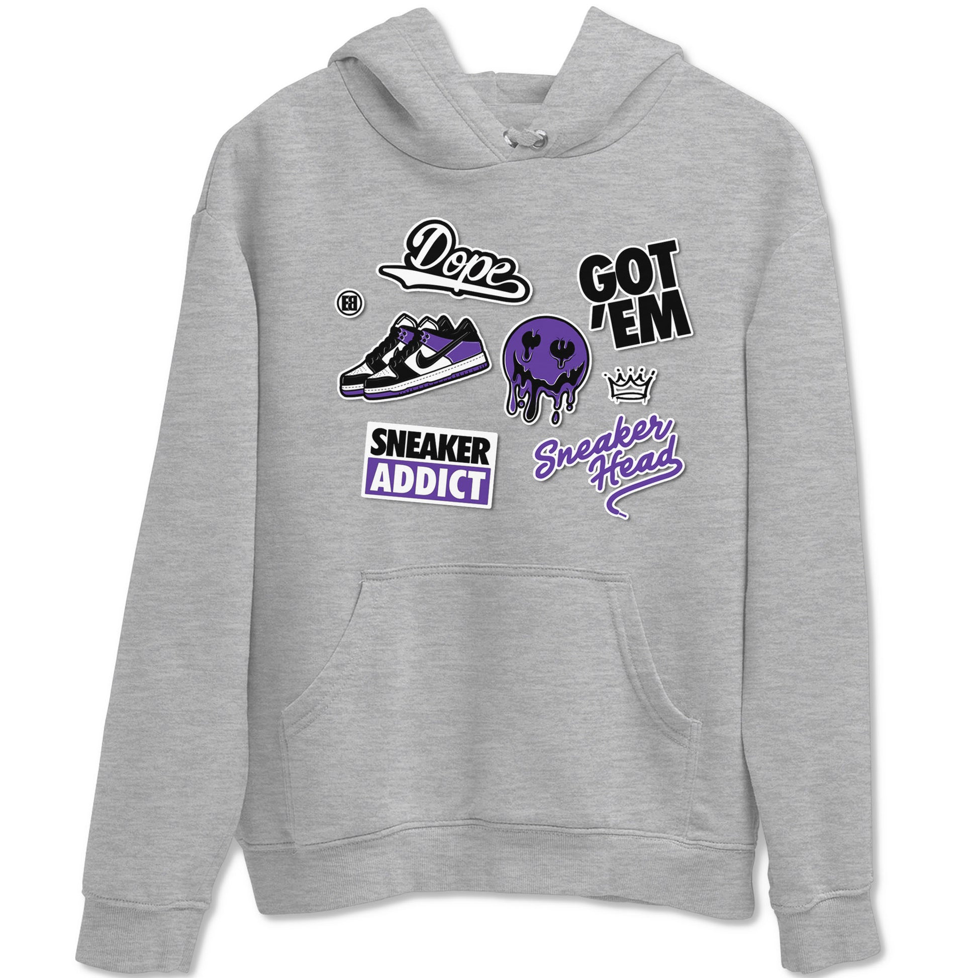 Sneakerhead Sticker sneaker match tees to Court Purple Dunks street fashion brand for shirts to match Jordans SNRT Sneaker Tees Dunk Low Court Purple unisex t-shirt Heather Grey 2 unisex shirt