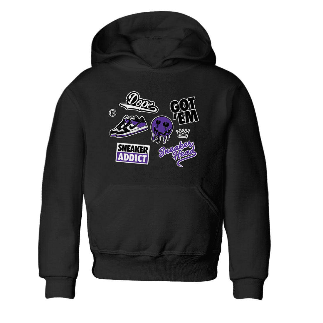 Sneakerhead Sticker sneaker match tees to Court Purple Dunks street fashion brand for shirts to match Jordans SNRT Sneaker Tees Dunk Low Court Purple unisex t-shirt Black 2 youth shirt