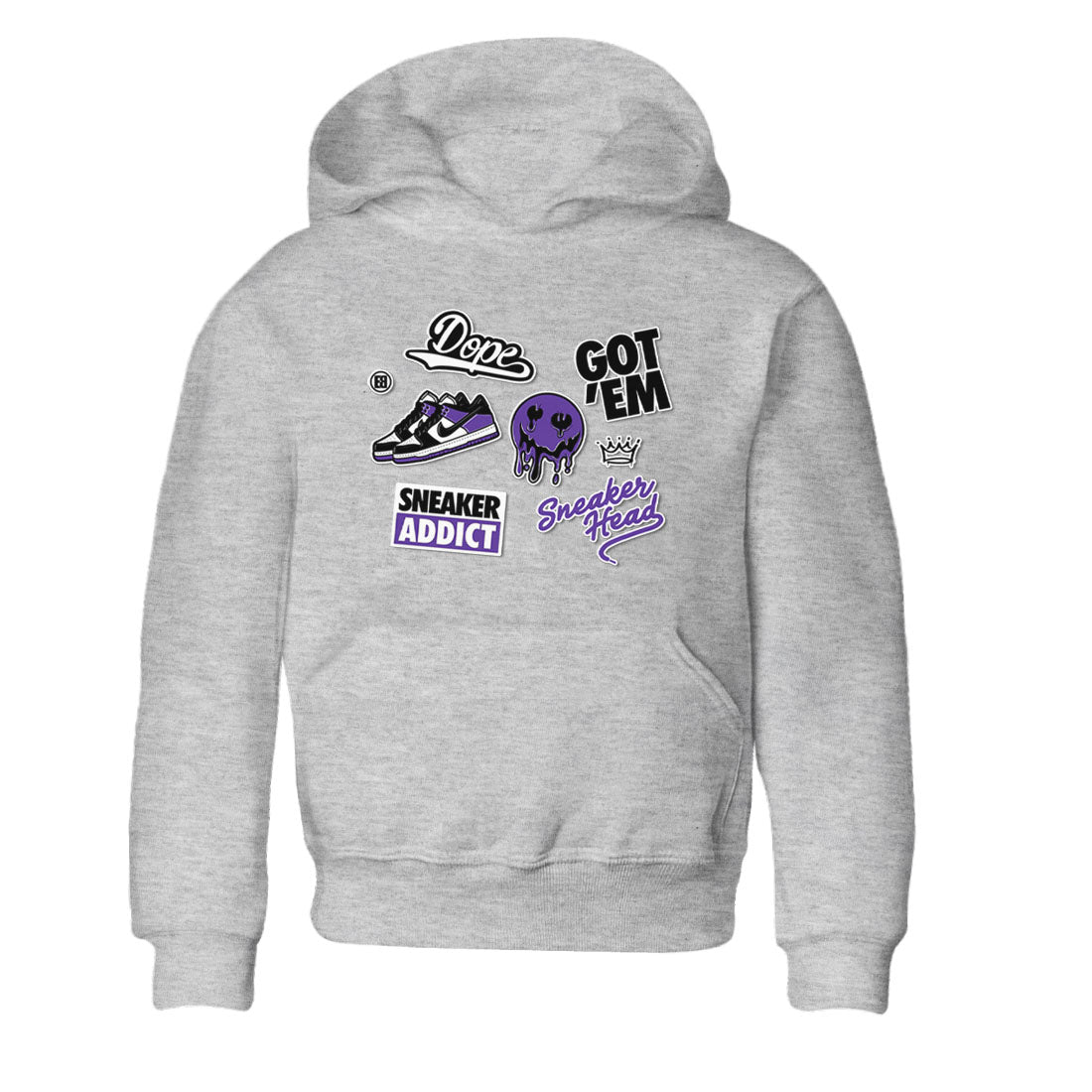 Sneakerhead Sticker sneaker match tees to Court Purple Dunks street fashion brand for shirts to match Jordans SNRT Sneaker Tees Dunk Low Court Purple unisex t-shirt Heather Grey 2 youth shirt