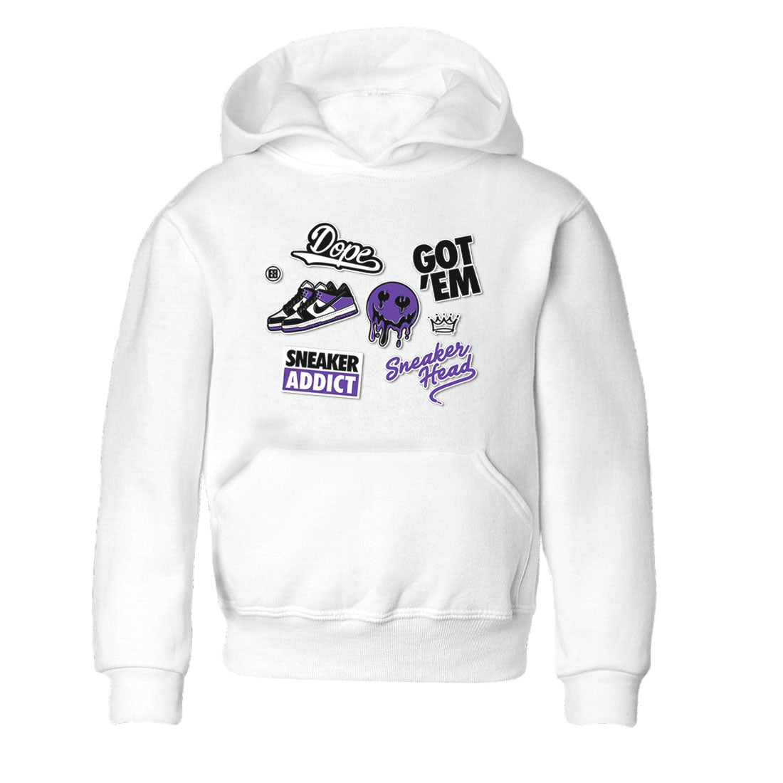 Sneakerhead Sticker sneaker match tees to Court Purple Dunks street fashion brand for shirts to match Jordans SNRT Sneaker Tees Dunk Low Court Purple unisex t-shirt White 2 youth shirt