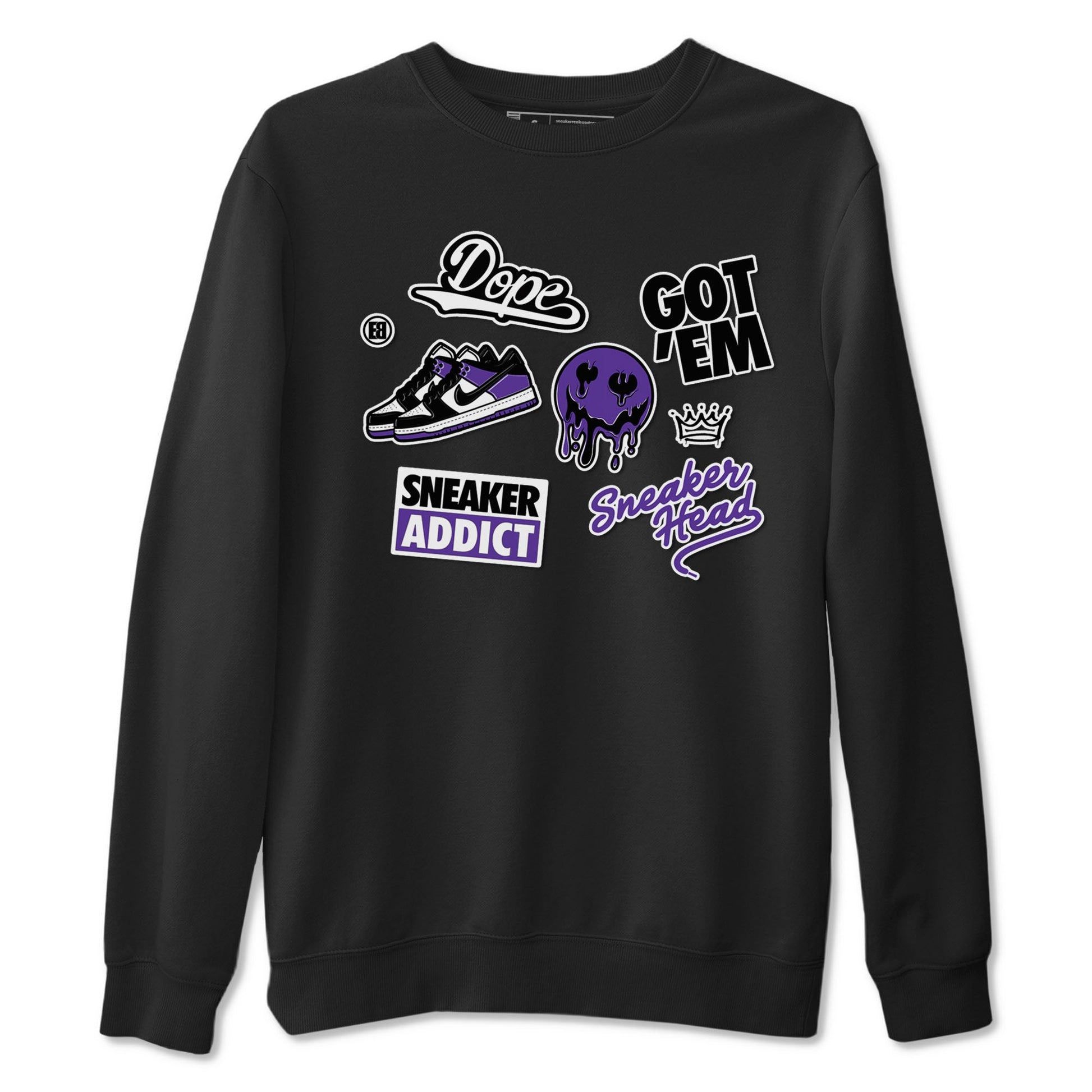 Sneakerhead Sticker sneaker match tees to Court Purple Dunks street fashion brand for shirts to match Jordans SNRT Sneaker Tees Dunk Low Court Purple unisex t-shirt Black 2 unisex shirt