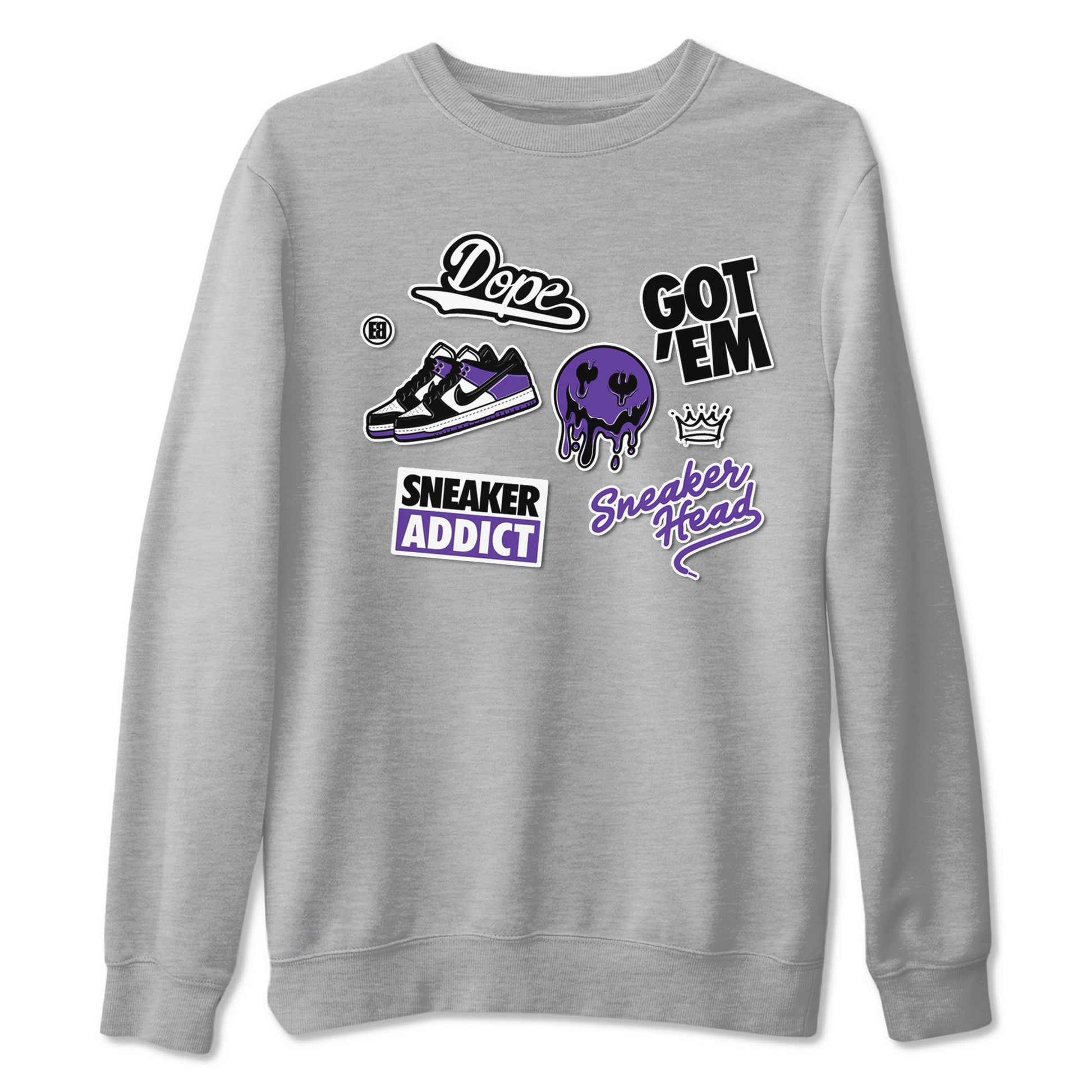 Sneakerhead Sticker sneaker match tees to Court Purple Dunks street fashion brand for shirts to match Jordans SNRT Sneaker Tees Dunk Low Court Purple unisex t-shirt Heather Grey 2 unisex shirt