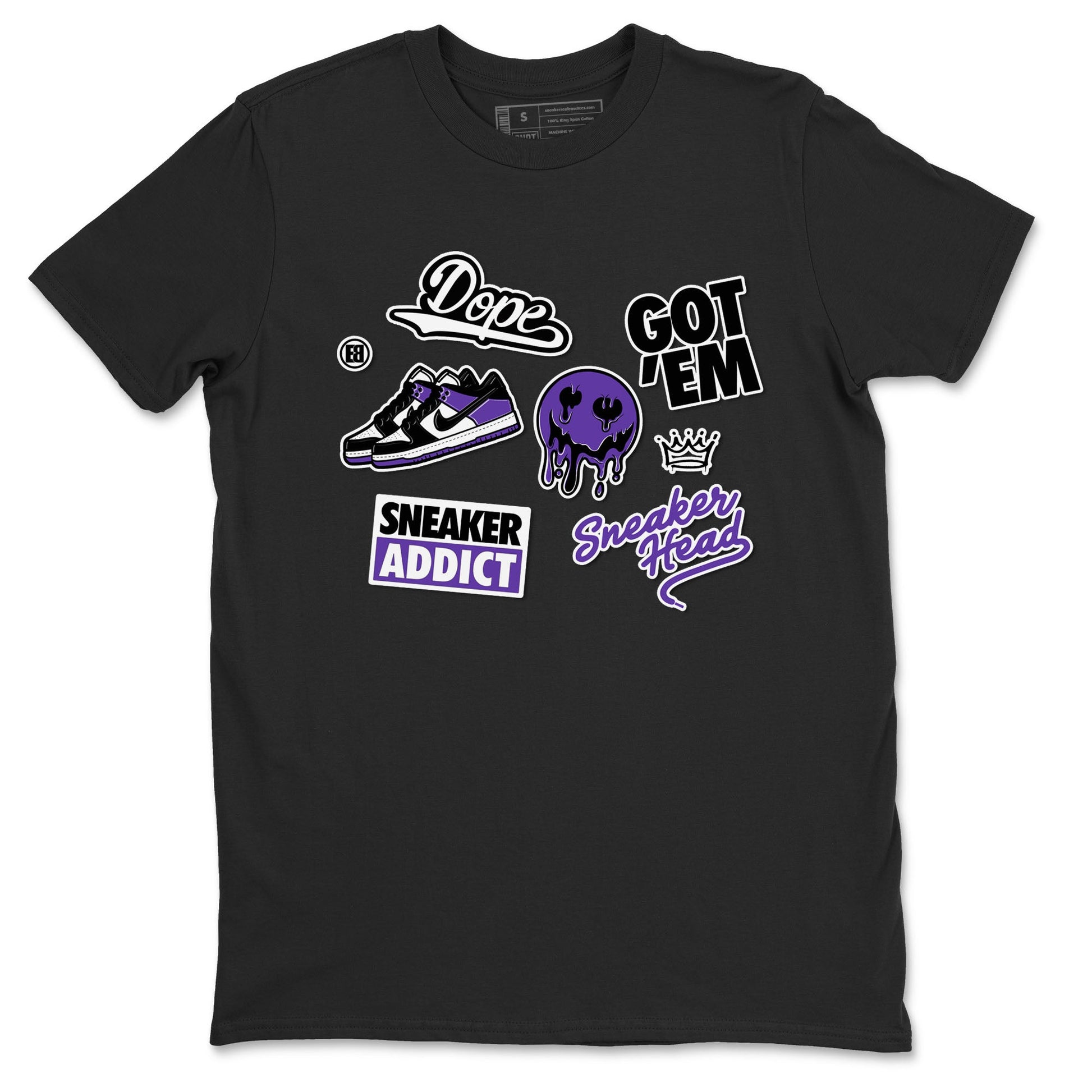 Sneakerhead Sticker sneaker match tees to Court Purple Dunks street fashion brand for shirts to match Jordans SNRT Sneaker Tees Dunk Low Court Purple unisex t-shirt Black 2 unisex shirt