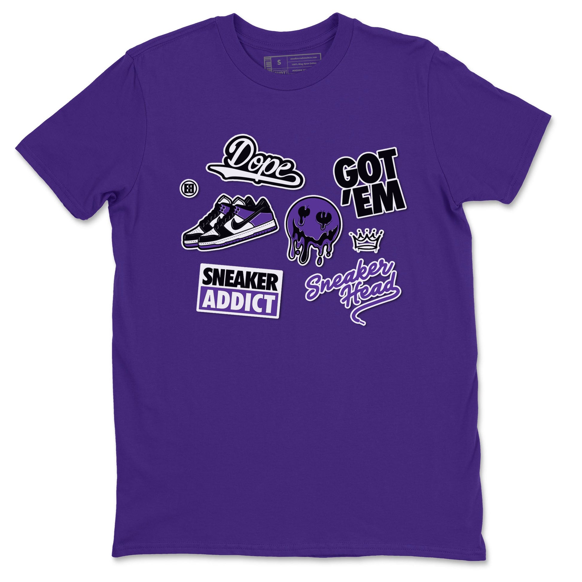 Sneakerhead Sticker sneaker match tees to Court Purple Dunks street fashion brand for shirts to match Jordans SNRT Sneaker Tees Dunk Low Court Purple unisex t-shirt Purple 2 unisex shirt