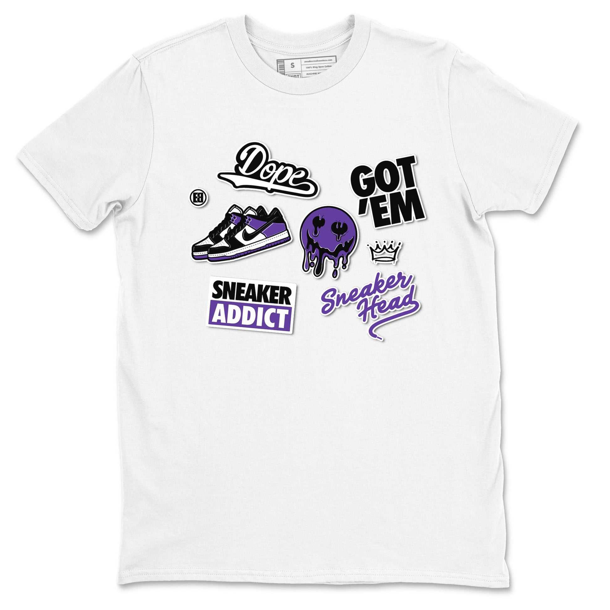 Sneakerhead Sticker sneaker match tees to Court Purple Dunks street fashion brand for shirts to match Jordans SNRT Sneaker Tees Dunk Low Court Purple unisex t-shirt White 2 unisex shirt