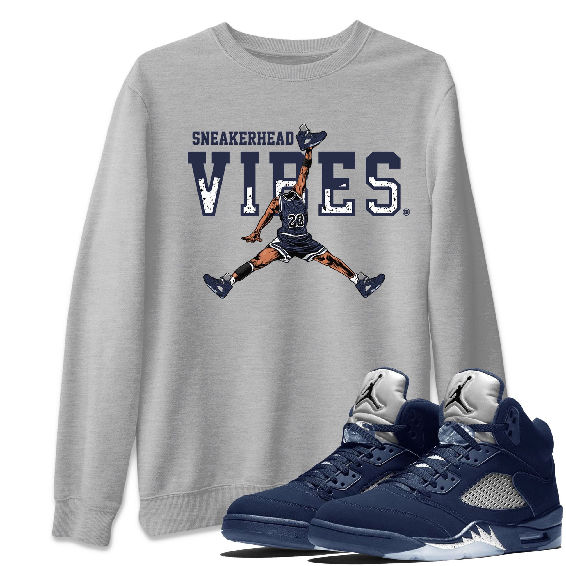 Midnight Navy 5s shirt to match jordans Sneakerhead Vibes sneaker tees Air Jordan 5 Retro Midnight Navy SNRT Sneaker Release Tees Unisex Heather Grey 1 T-Shirt