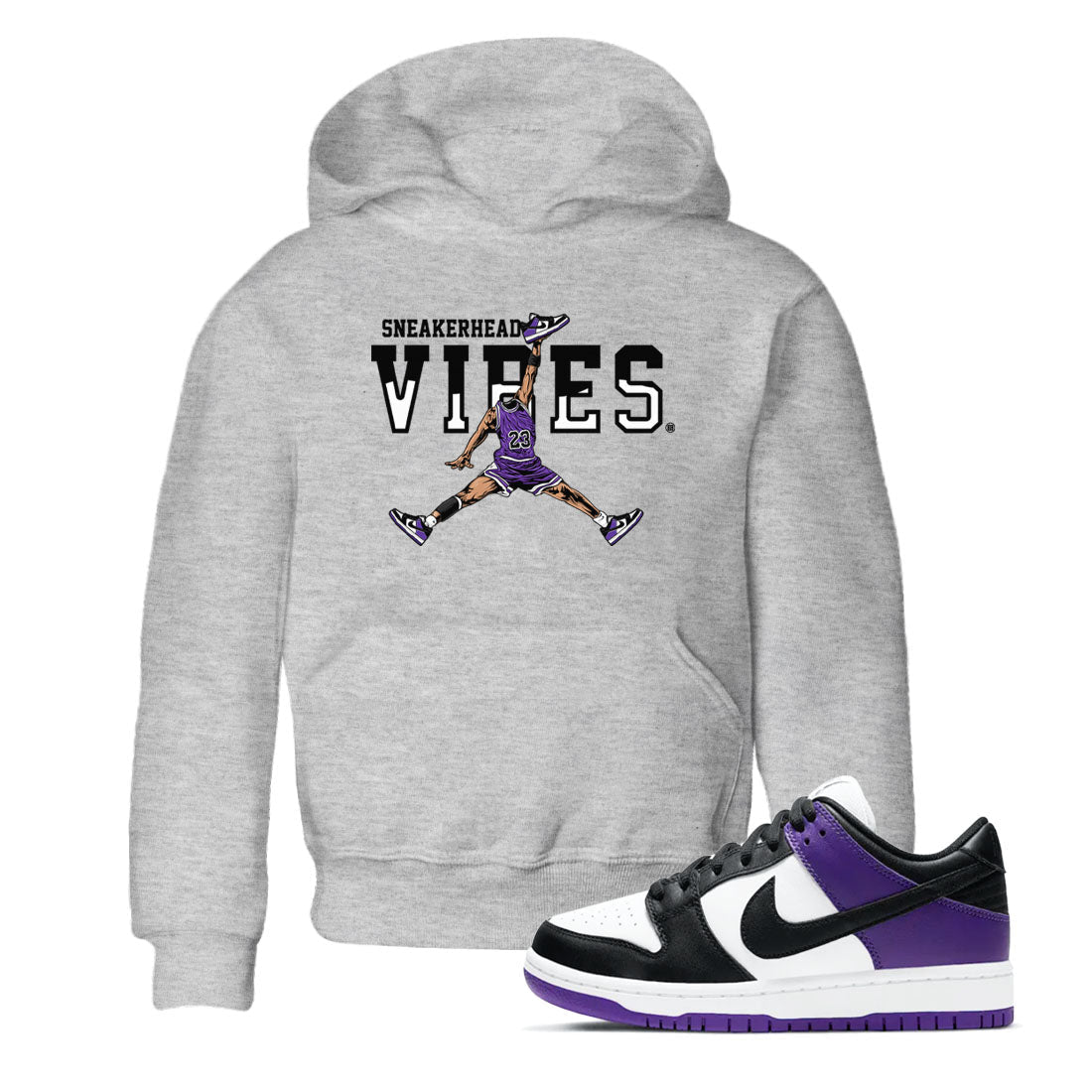 Sneakerhead Vibes sneaker match tees to Court Purple Dunks street fashion brand for shirts to match Jordans SNRT Sneaker Tees Dunk Low Court Purple unisex t-shirt Heather Grey 1 youth shirt
