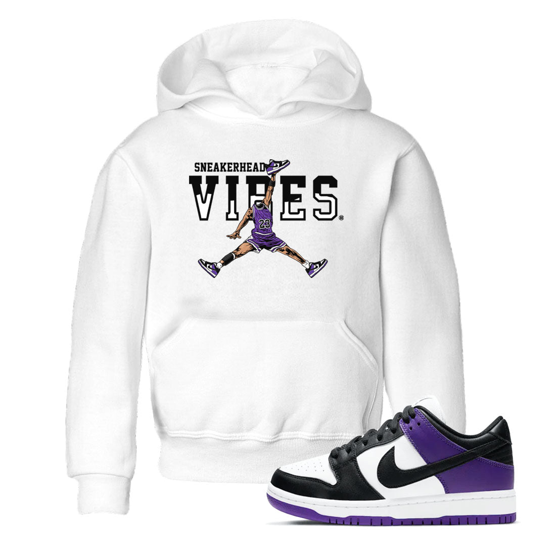 Sneakerhead Vibes sneaker match tees to Court Purple Dunks street fashion brand for shirts to match Jordans SNRT Sneaker Tees Dunk Low Court Purple unisex t-shirt White 1 youth shirt
