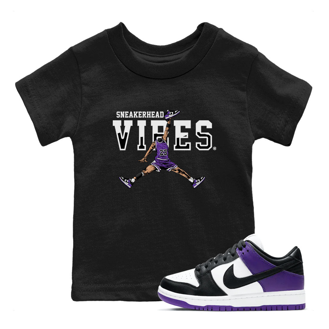 Sneakerhead Vibes sneaker match tees to Court Purple Dunks street fashion brand for shirts to match Jordans SNRT Sneaker Tees Dunk Low Court Purple unisex t-shirt Black 1 youth shirt