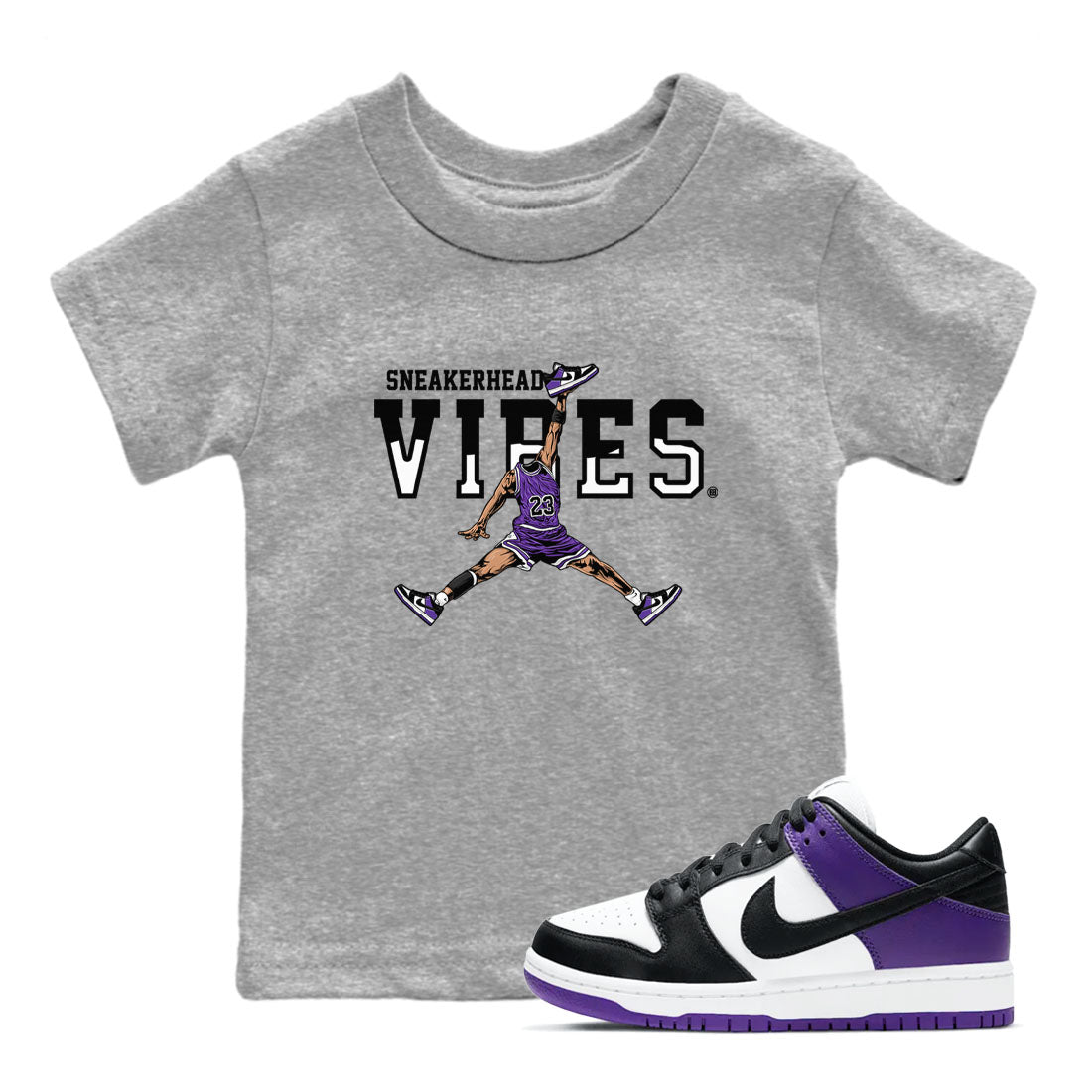 Sneakerhead Vibes sneaker match tees to Court Purple Dunks street fashion brand for shirts to match Jordans SNRT Sneaker Tees Dunk Low Court Purple unisex t-shirt Heather Grey 1 youth shirt